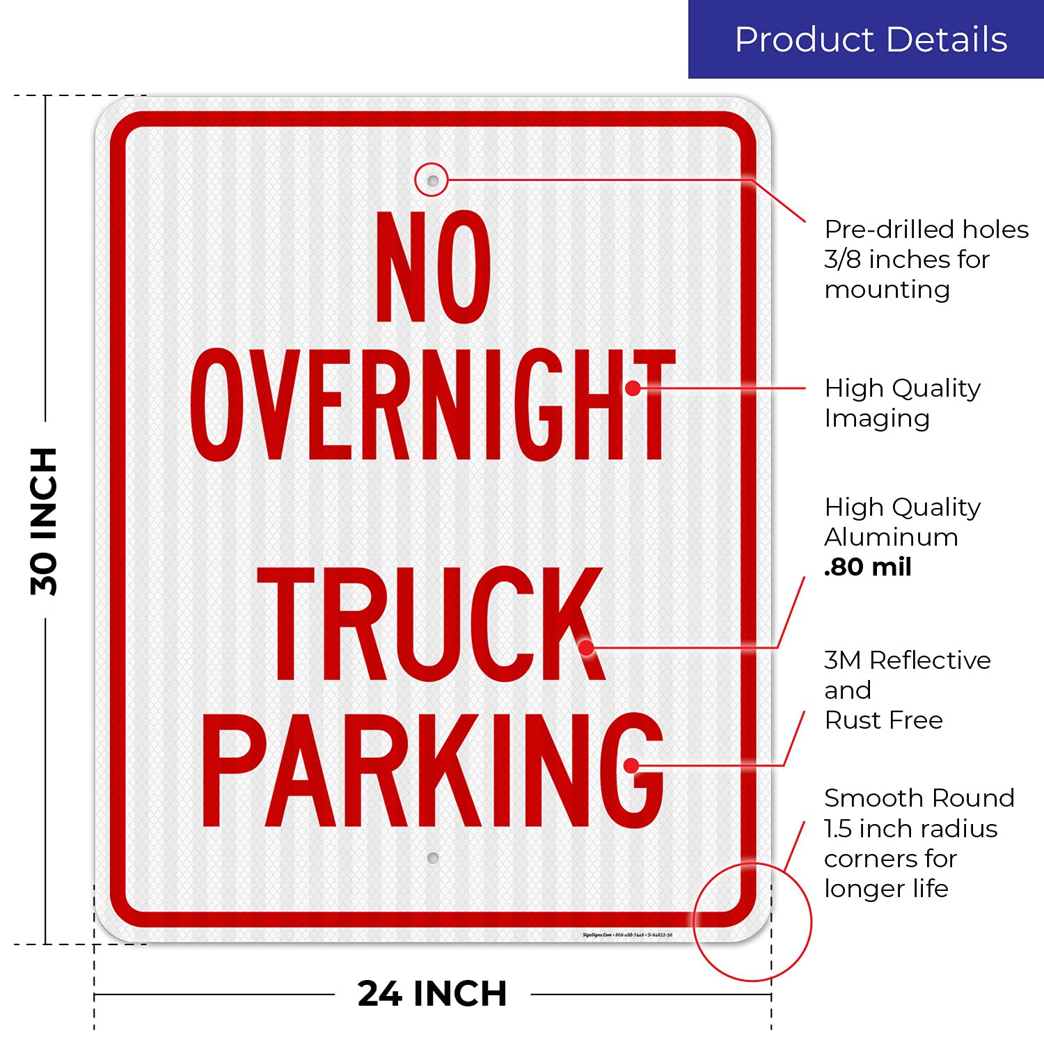 No Overnight Truck Parking Sign - 24x30 Inches, 3M EGP Reflective .080 Aluminum, Fade Resistant, Made in USA - Ideal for Truck Stops, Warehouses & Parking Enforcement Areas