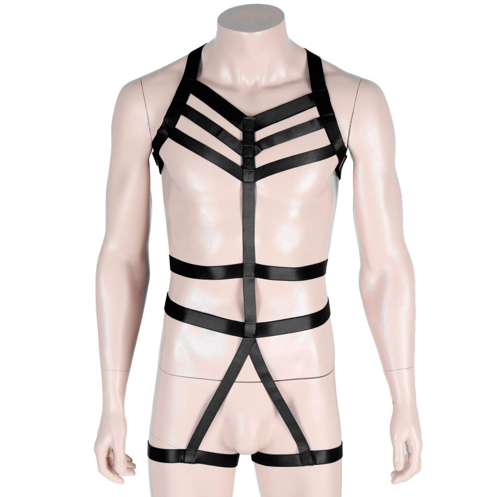 Men's Strappy Bandage Harness Full Cage Chest Half Harness Adjustable Gothic Punk Bra for EDC Dance Rave Festival Costume BDSM Fetish Clubwear Night Out