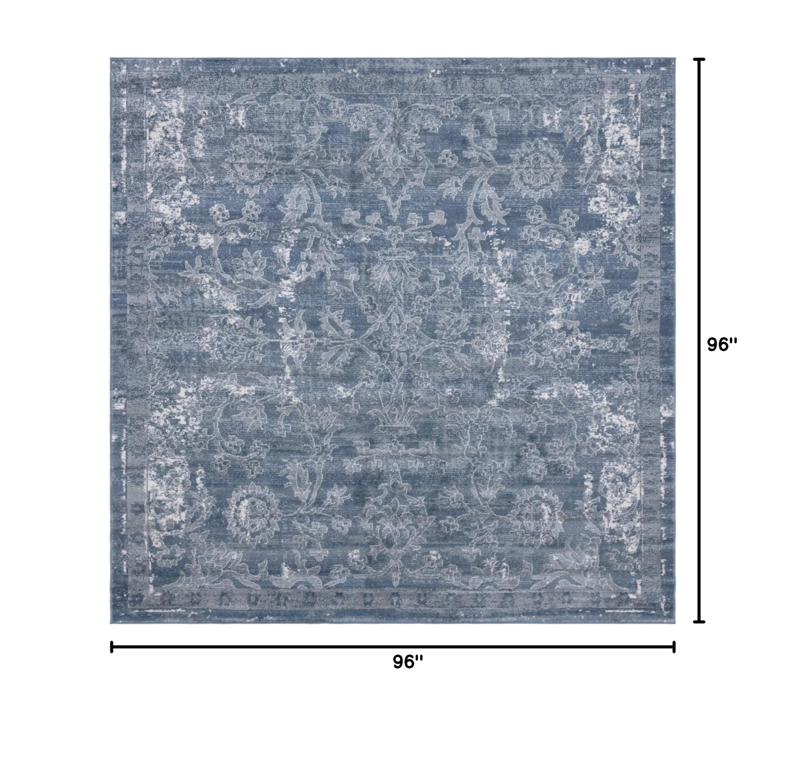 Premium 8x8 Ft Blue Low-Pile Area Rug - Oregon Collection for Living Room, Bedroom & Entryway - Soft Modern Floor Carpet for Home Decor