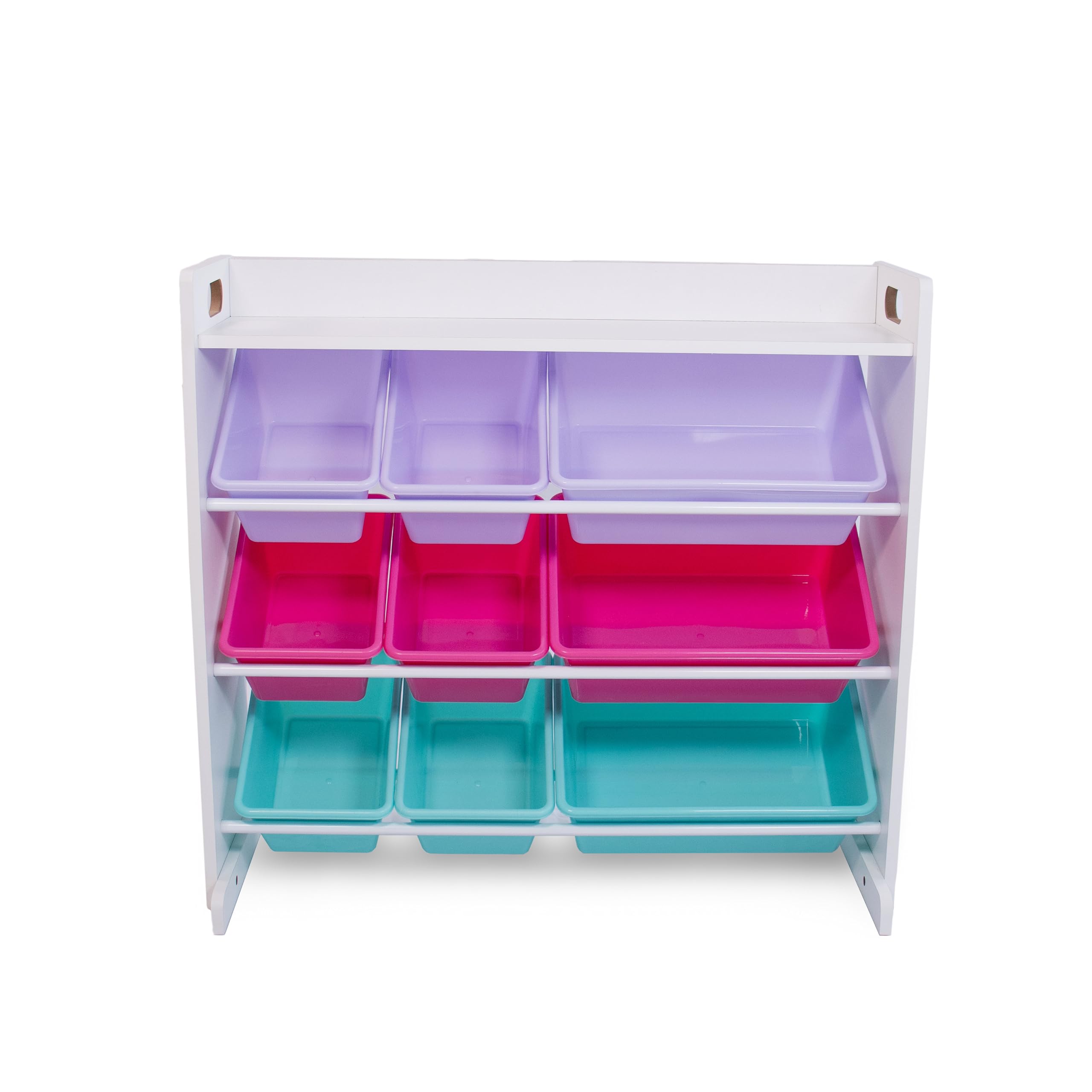 Humble Crew Kids Toy Storage Organizer with Top Shelf & 9 Removable Bins - White/Pink/Purple/Aqua - Modern Toddler Bookshelf & Toy Rack for Bedrooms, Playrooms, Daycare - Perfect for Organizing Toys, Books, Stuffed Animals & Kids' Room Decor
