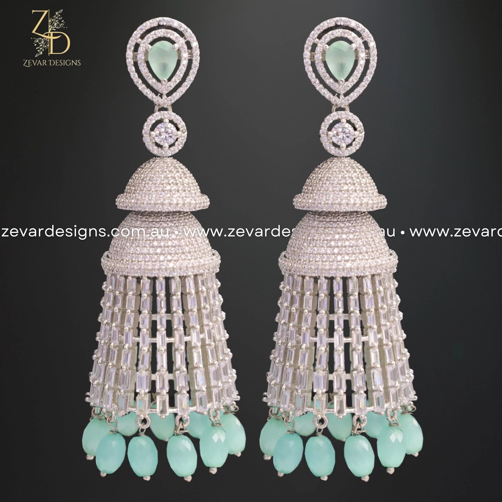 AD/Zircon Mint Green Earrings for Women - Elegant Cubic Zirconia Stud Earrings for Everyday Wear & Special Occasions