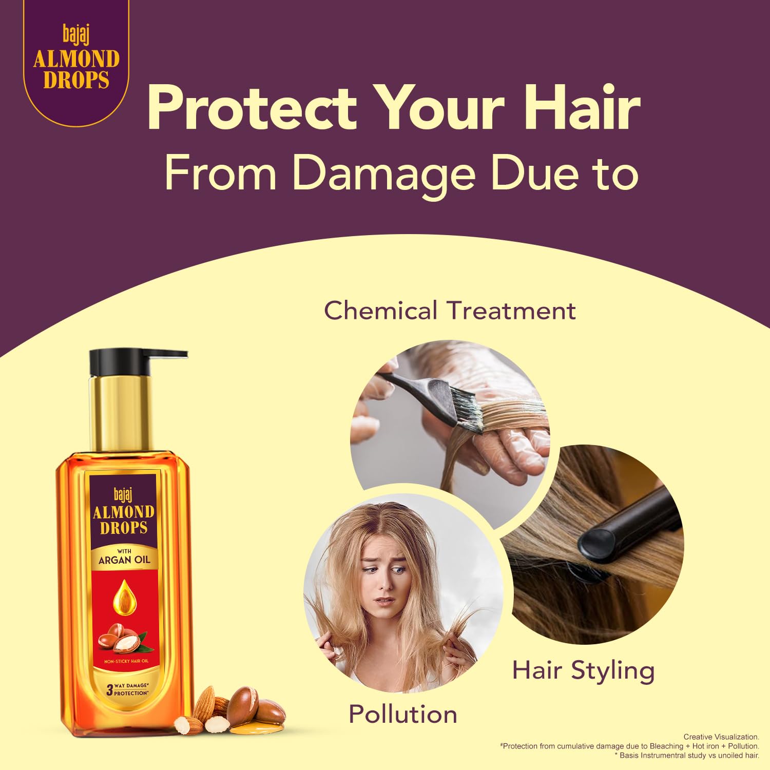 Bajaj Almond Drops Non-Sticky Hair Oil with Almond & Argan Oil - 100ml for Damage Protection, Hair Growth & Shine | Perfect for Daily Hair Care, Frizz Control & Scalp Nourishment