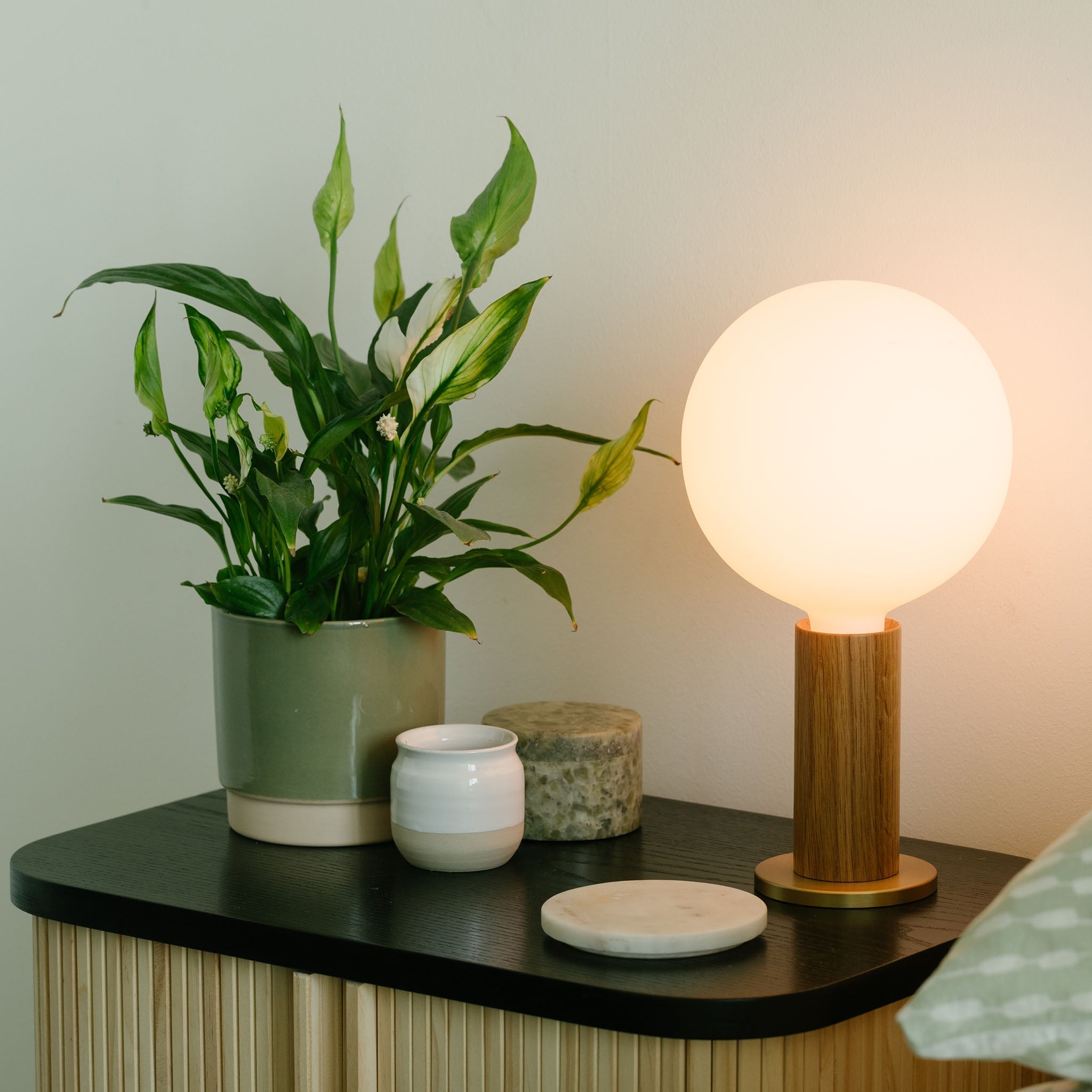 Walnut Knuckle Table Lamp with Sphere IV - Set of 2 Modern Desk Lamps for Bedroom, Living Room & Office Decor