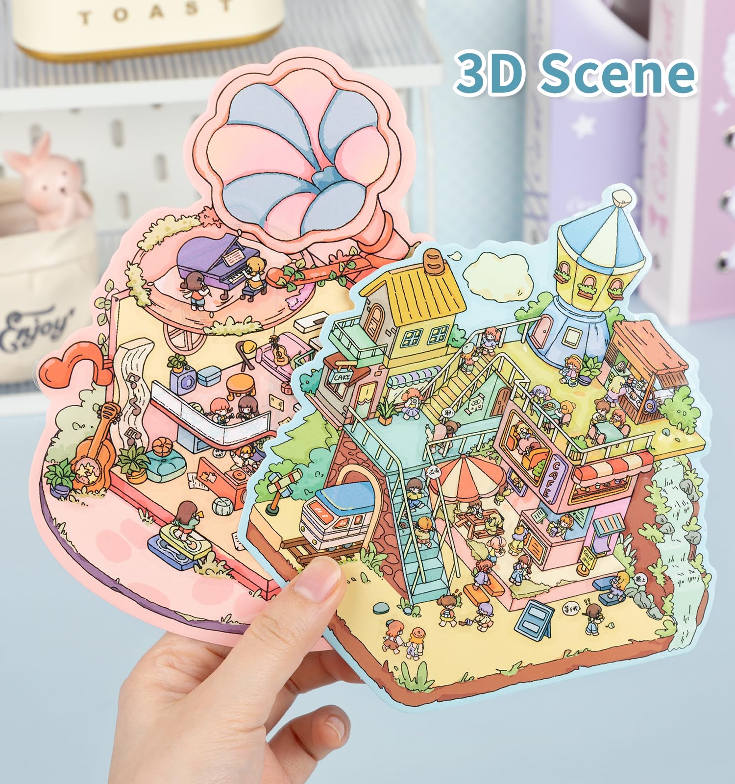 DIY 3D House Stickers for Kids & Adults - 4 Sets of Fun Cartoon Animal Scenes - Creative Mini House Sticker Art for Stress Relief & Relaxation - Perfect for Home Decor, Scrapbooking, and Craft Projects