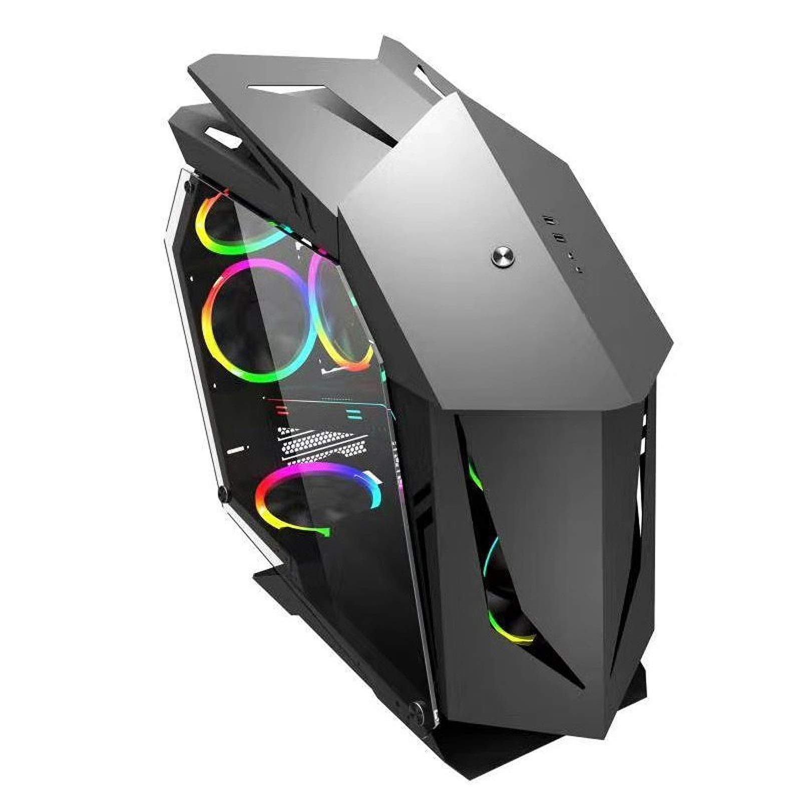 JF-TVQJ Compact Mid-Tower M-ATX/ITX Gaming PC Case with Tempered Glass Side Panel - Supports Water Cooling & 7 Fans - Ideal for Gaming Rigs, Home Office & Workstations