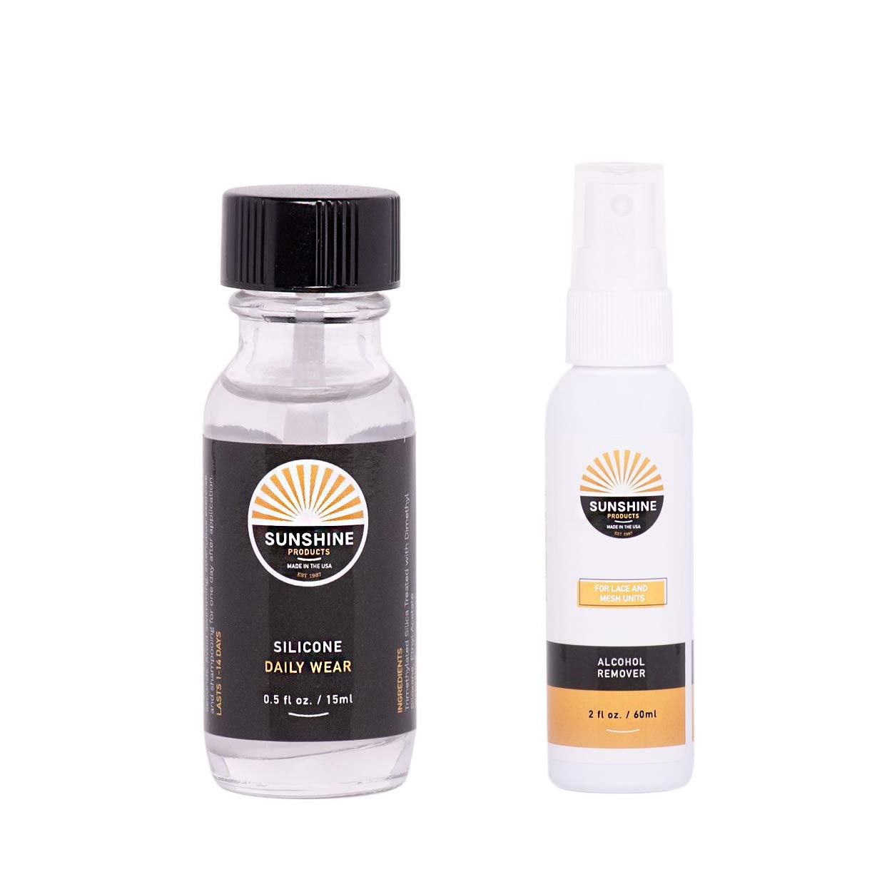 Sunshine Daily Wear Acrylic Hair Replacement Adhesive 0.5oz & Fast Acting Wig Glue Remover 2oz - Strong Hold for Wigs, Toupees & Hair Systems - Perfect for Daily Use, Cosplay & Theater