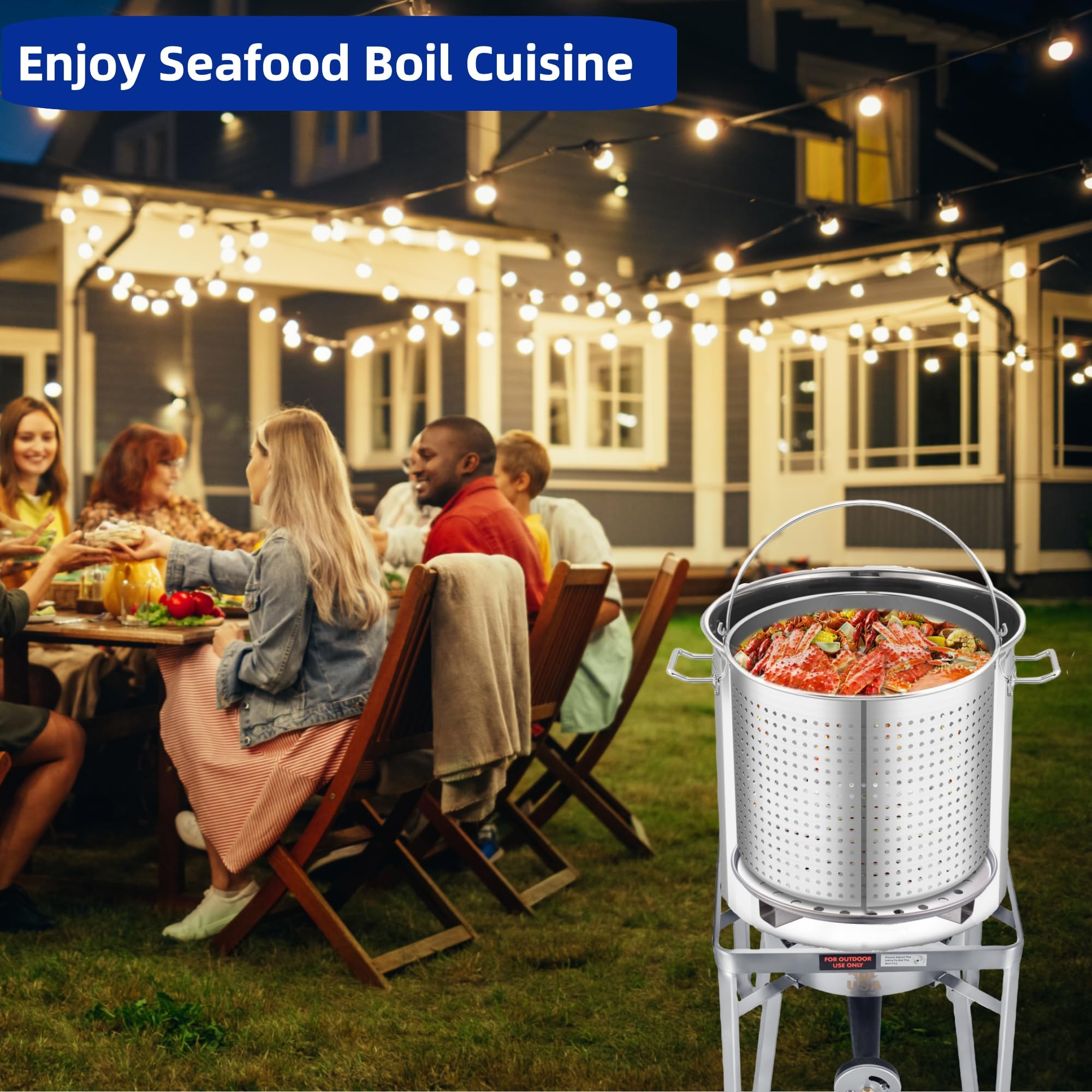 **64QT Stainless Steel Seafood Boil Pot with 200,000 BTU Propane Burner – Crab, Lobster, Shrimp Boiler & Tamale Steamer with Basket – Perfect for Outdoor Cooking, Turkey Frying & Large Gatherings**