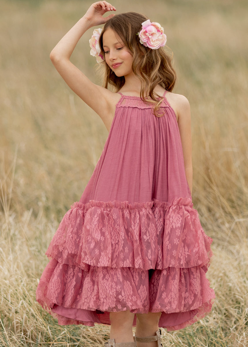 Elegant Catrina Dress in Dusty Rose - Flowy Midi Dress for Women | Perfect for Parties, Weddings & Special Occasions