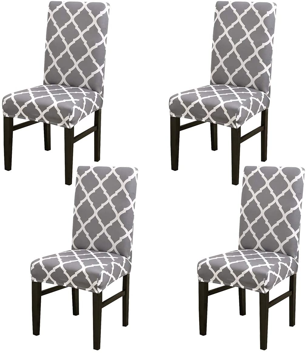 OKYUK Elastic Stretch Dining Chair Covers Set of 4 - Washable Removable Seat Protectors for Kitchen, Wedding, Banquet & Party Decor (Grey) | Perfect for Home Dining Room, Restaurant & Event Decoration