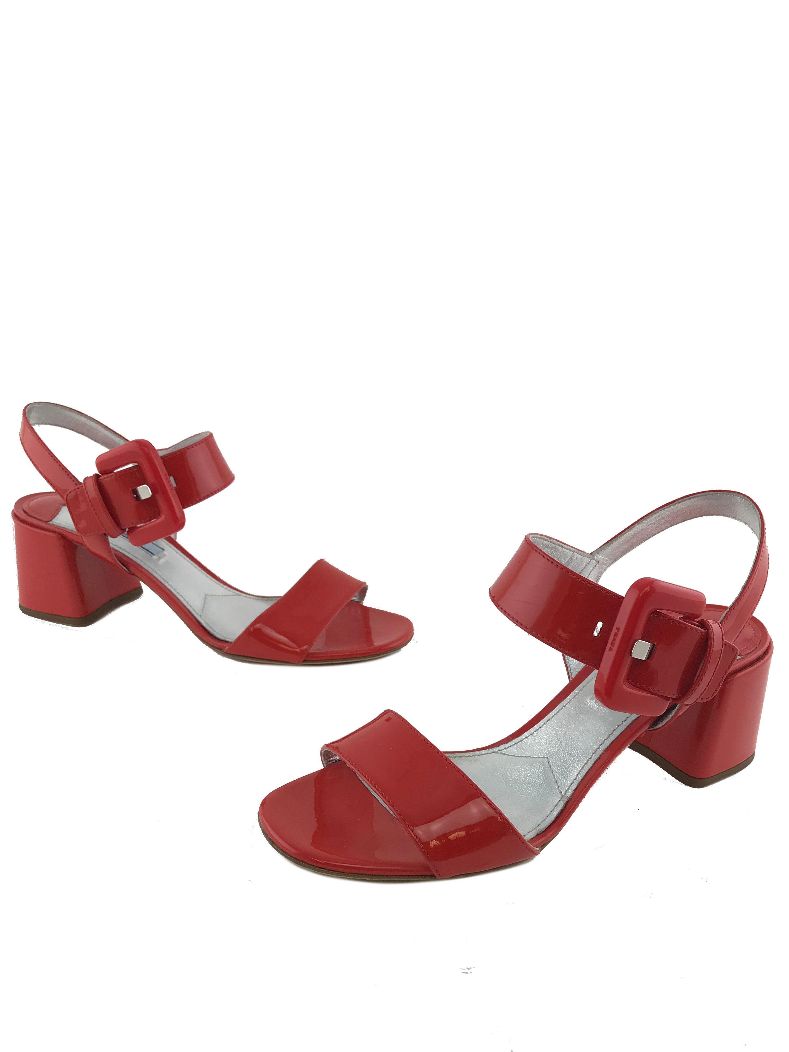 Prada Buckle Patent Leather City Sandals for Women - Size 8.5 US | Fashionable Comfortable Dressy Summer Shoes for Office, Party & Vacation Wear