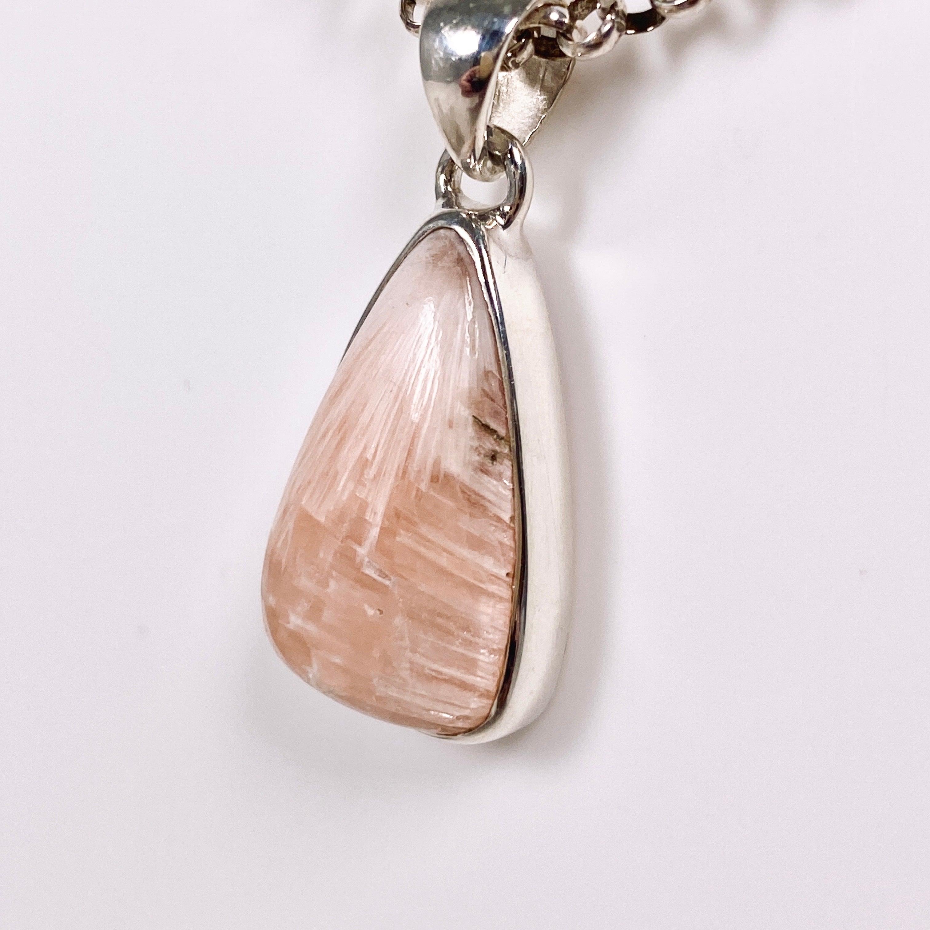 Natural Scolecite Teardrop Pendant Necklace - Healing Crystal Jewelry KPGJ3810 for Meditation, Energy Balancing & Spiritual Gifts