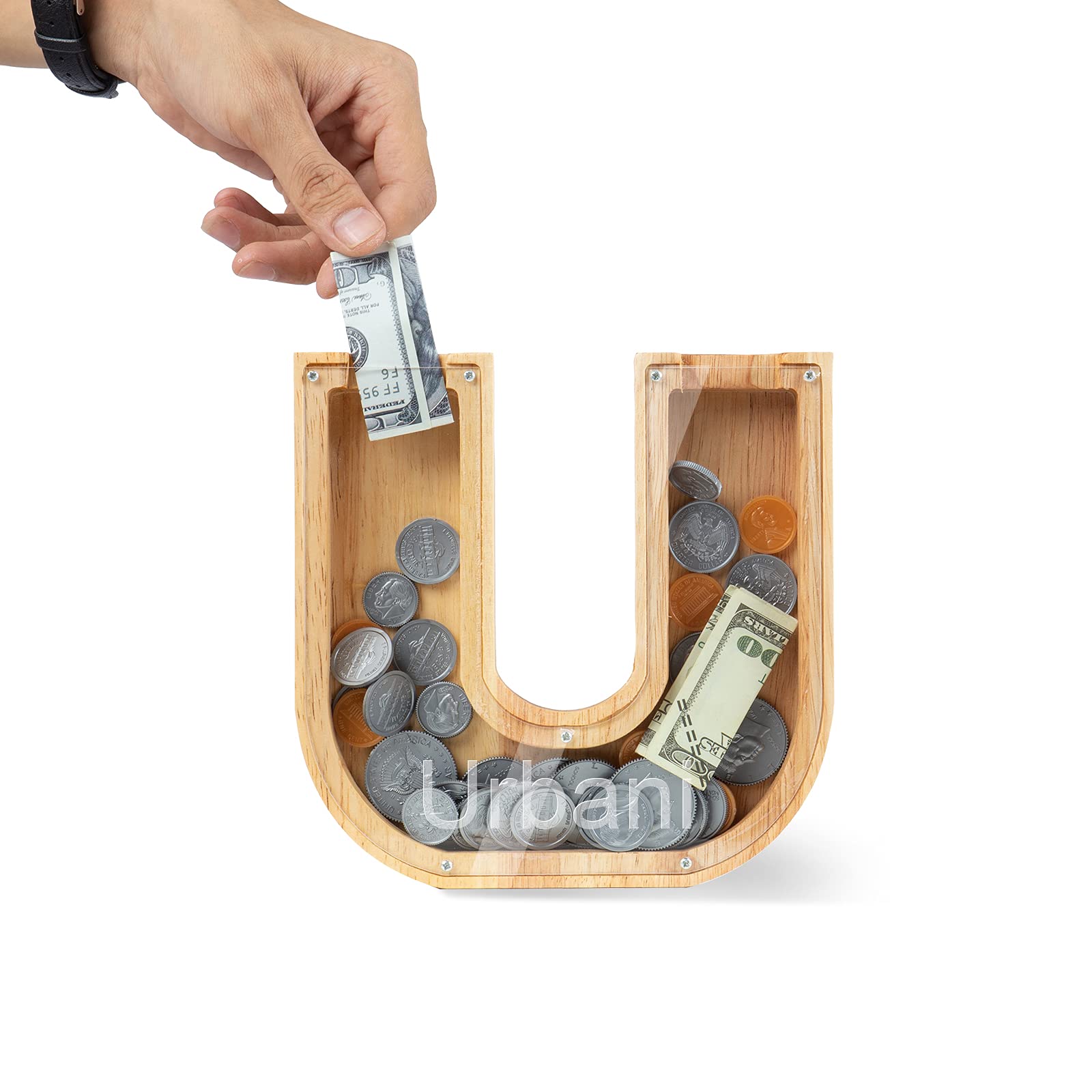 Personalized Wooden Money Bank - Custom 26 Letter Piggy Bank for Kids & Adults - Coin Saving Box with Lid - Unique Birthday Gift & Home Decor for Bedroom, Nursery, or Office