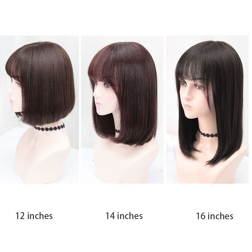 MIYYO 100% Real Human Hair Toppers for Women - Natural Black Hairpiece with Bangs, 120% Density for Thinning Hair (16 Inches) | Perfect for Daily Wear, Parties & Special Occasions