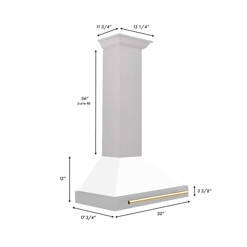 ZLINE KB4SNZ WM30 30-Inch Convertible Wall Mount Range Hood - Satin Stainless Steel with White Matte Shell & Accent Handle | Autograph Edition | Perfect for Modern Kitchens & Open-Concept Homes
