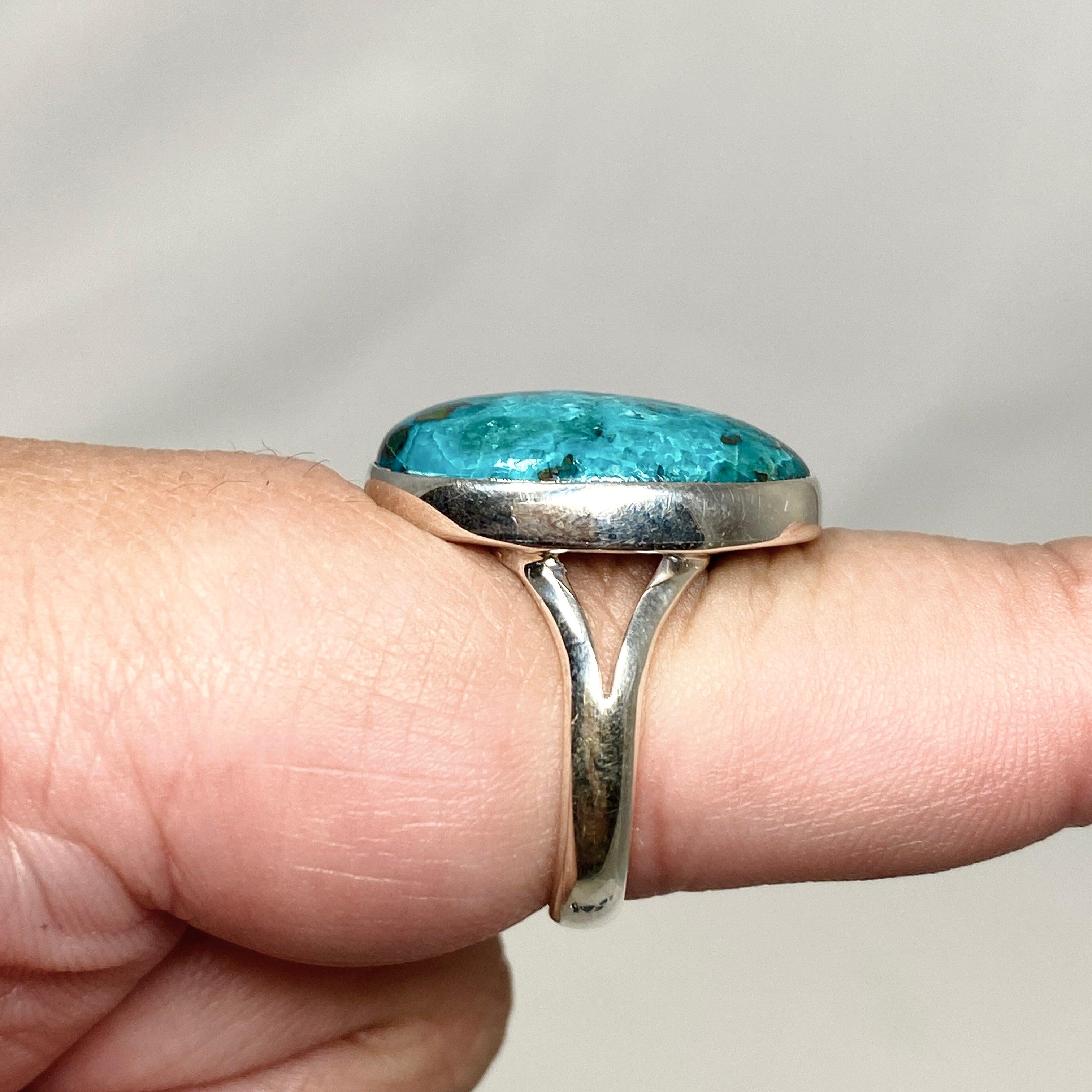 Chrysocolla Shattuckite Dioptase Oval Split Band Ring Size 9 - Natural Gemstone Jewelry for Women, Healing Crystal Ring for Meditation & Energy Work KRGJ3230