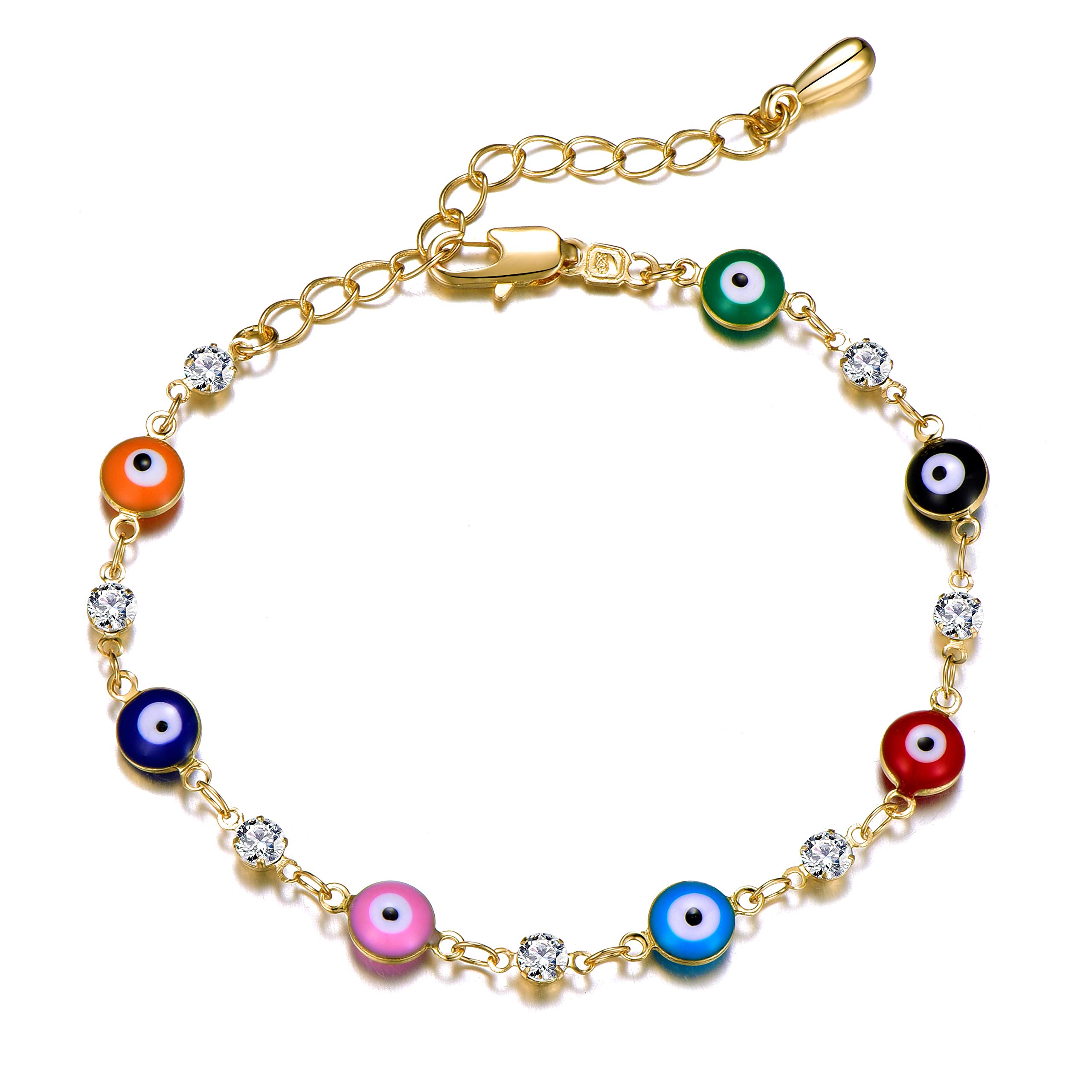 14K Gold Evil Eye Anklet for Women - Dainty Zircon Ankle Bracelet with Cute Chain | Perfect for Summer Beach, Boho Fashion & Protection Jewelry Gifts