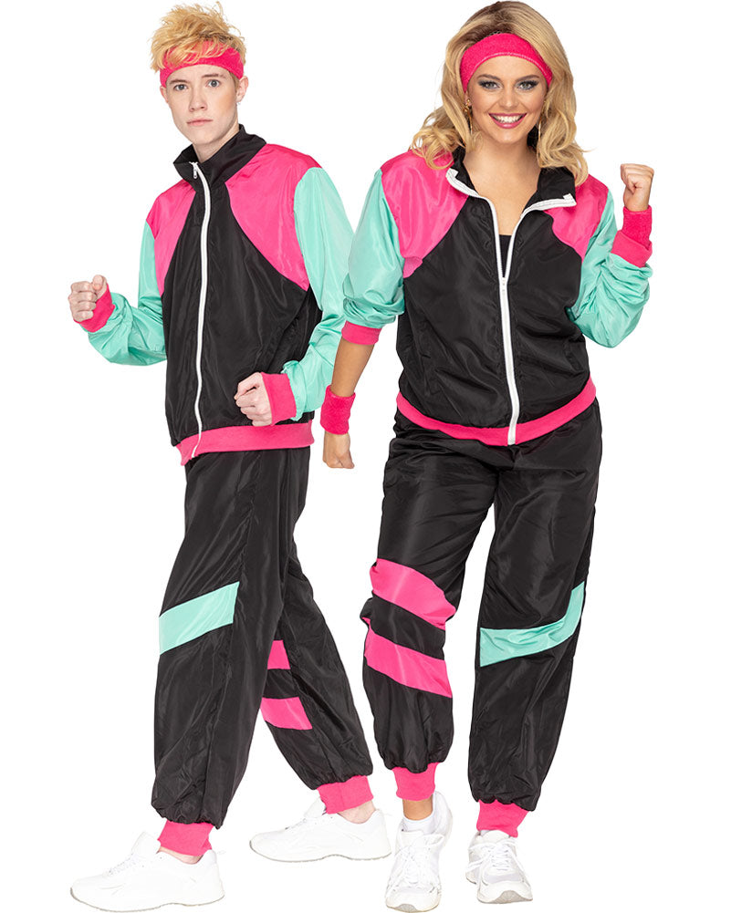 80s Black and Pink Deluxe Tracksuit Adult Costume - Retro 80s Workout Outfit for Halloween, Cosplay, and 80s Themed Parties