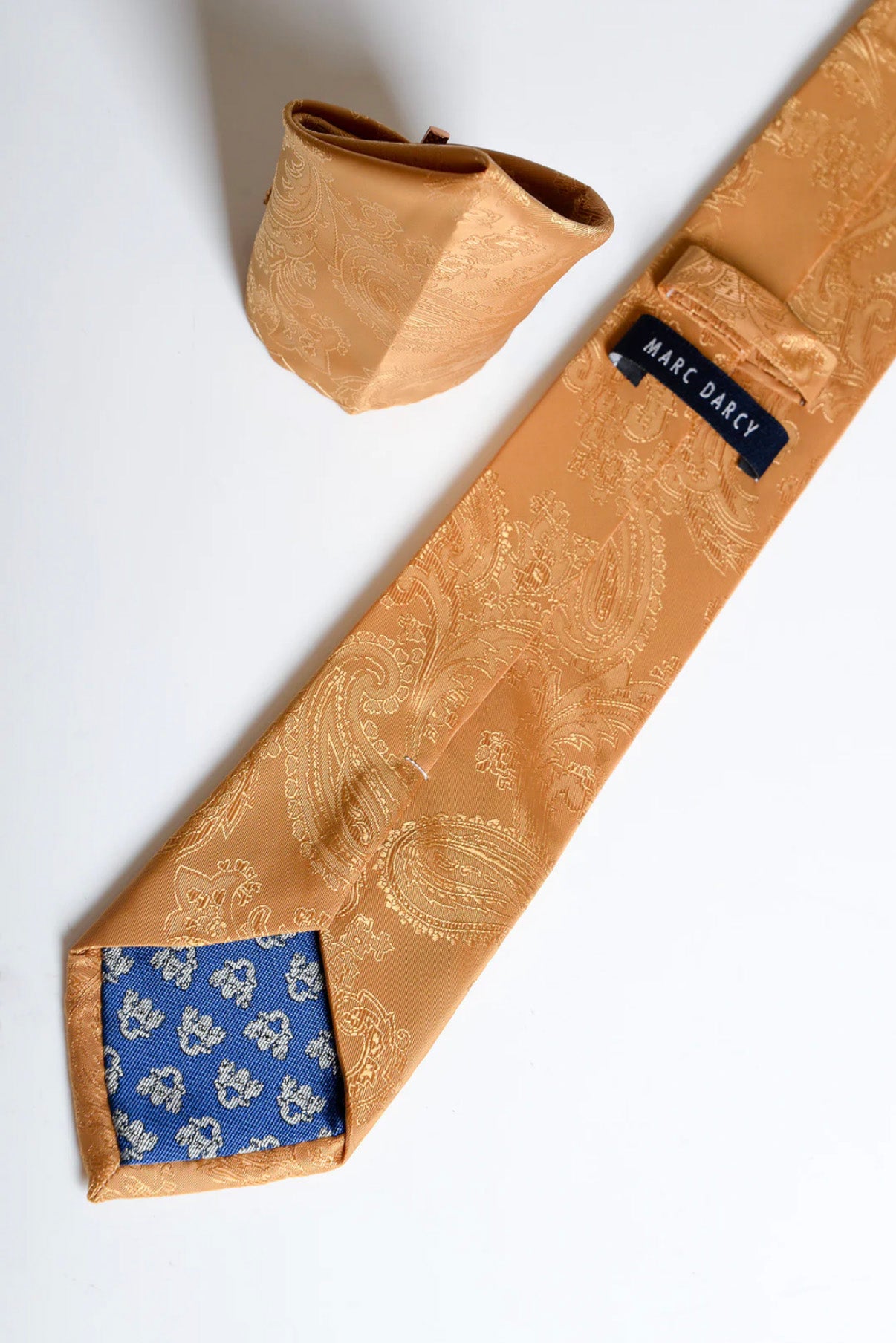 MD PAISLEY Gold Paisley Tie and Pocket Square Set for Men - Elegant Formal Necktie & Handkerchief Combo for Weddings, Business Meetings & Special Occasions
