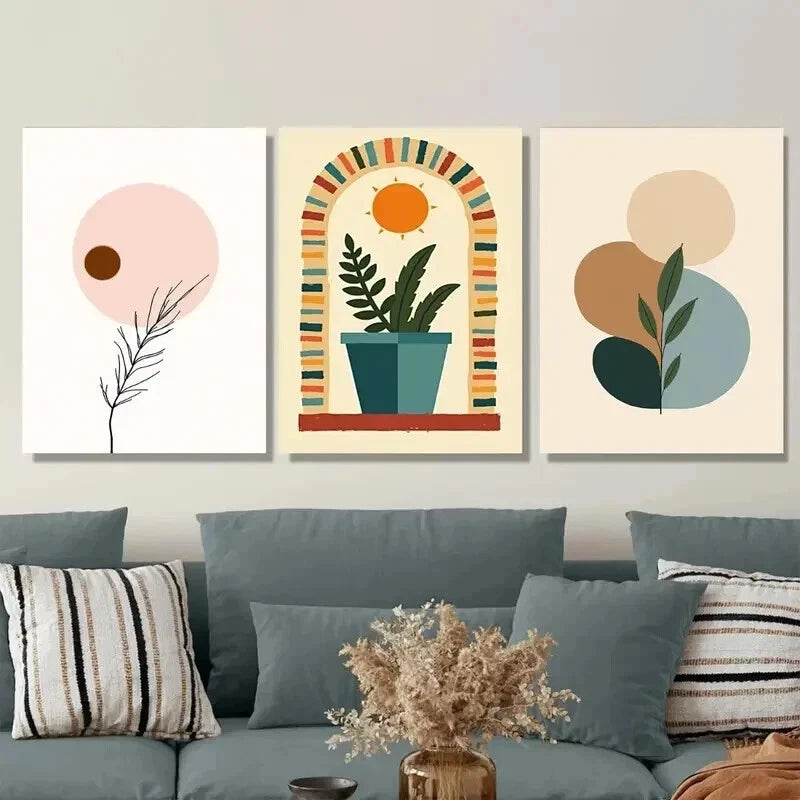 3pcs Abstract Boho Style Wall Art Set - Framed Canvas Paintings 50x70cm | High Quality Print | 100% Australian Made | Ready to Hang | Perfect for Living Room, Bedroom & Office Decor