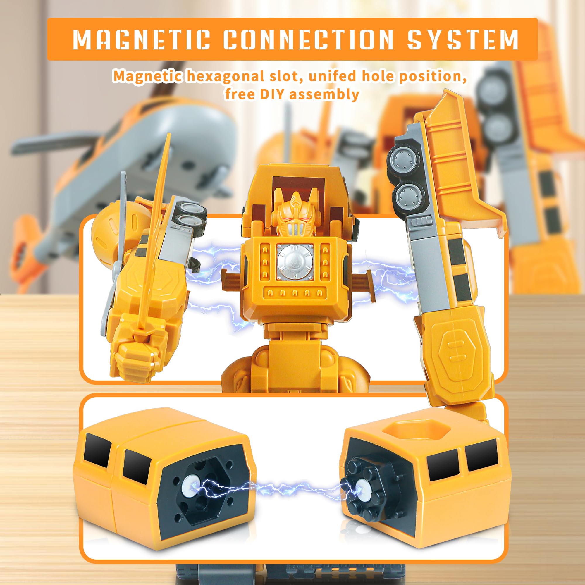 Magnetic Transform Engineering Car Toys - 35 Pcs Construction Vehicle Building Set with Storage Box, Transforming Robot Toy for Kids Ages 3-8 | STEM Learning, Birthday Gift, Indoor & Outdoor Play Activities