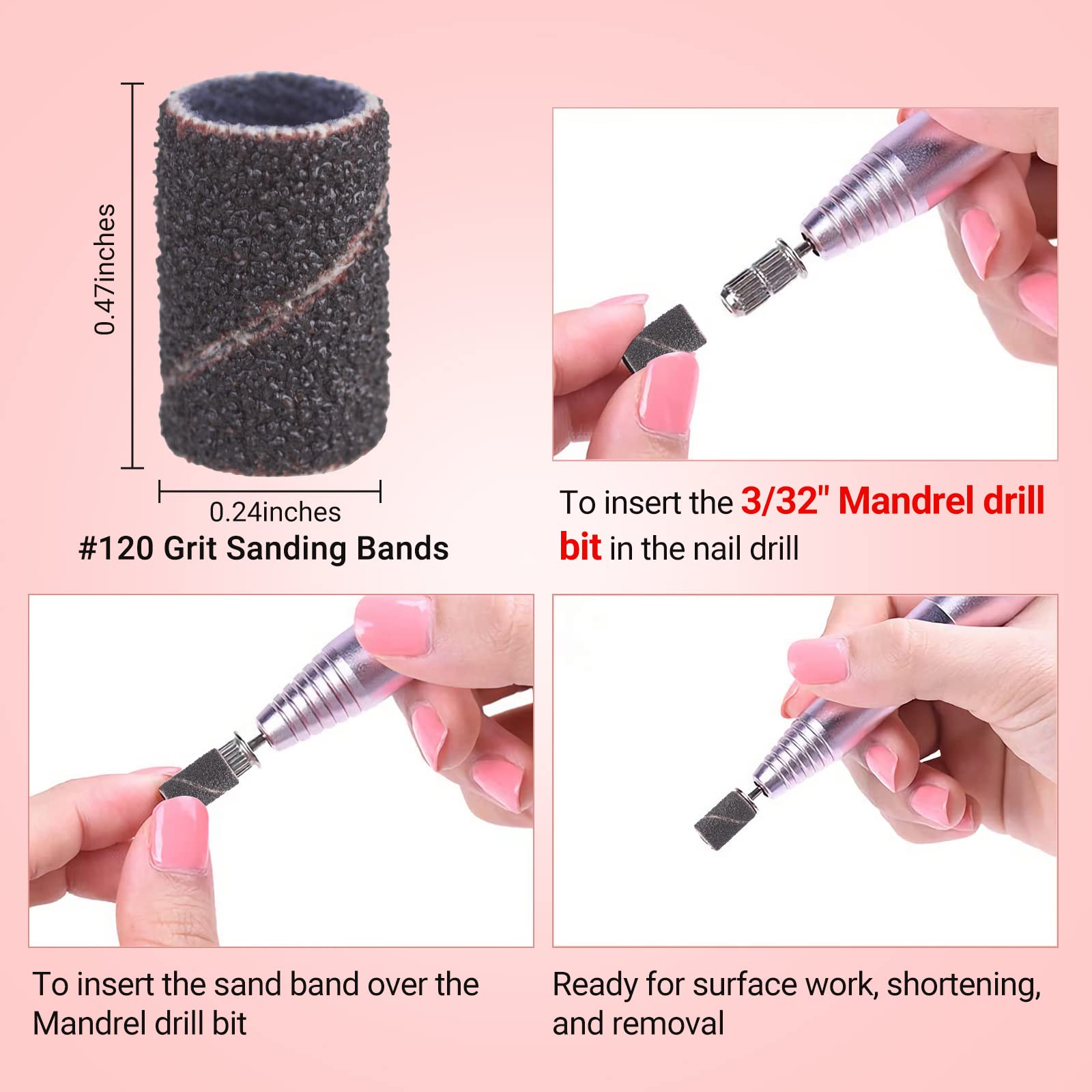 MelodySusie 100 Pcs Nail Drill Bits Sanding Bands - 120 Medium Grit Nail File for Acrylic Nails, Gel Manicures & Pedicures | Professional Nail Art Tools for Salon & Home Use