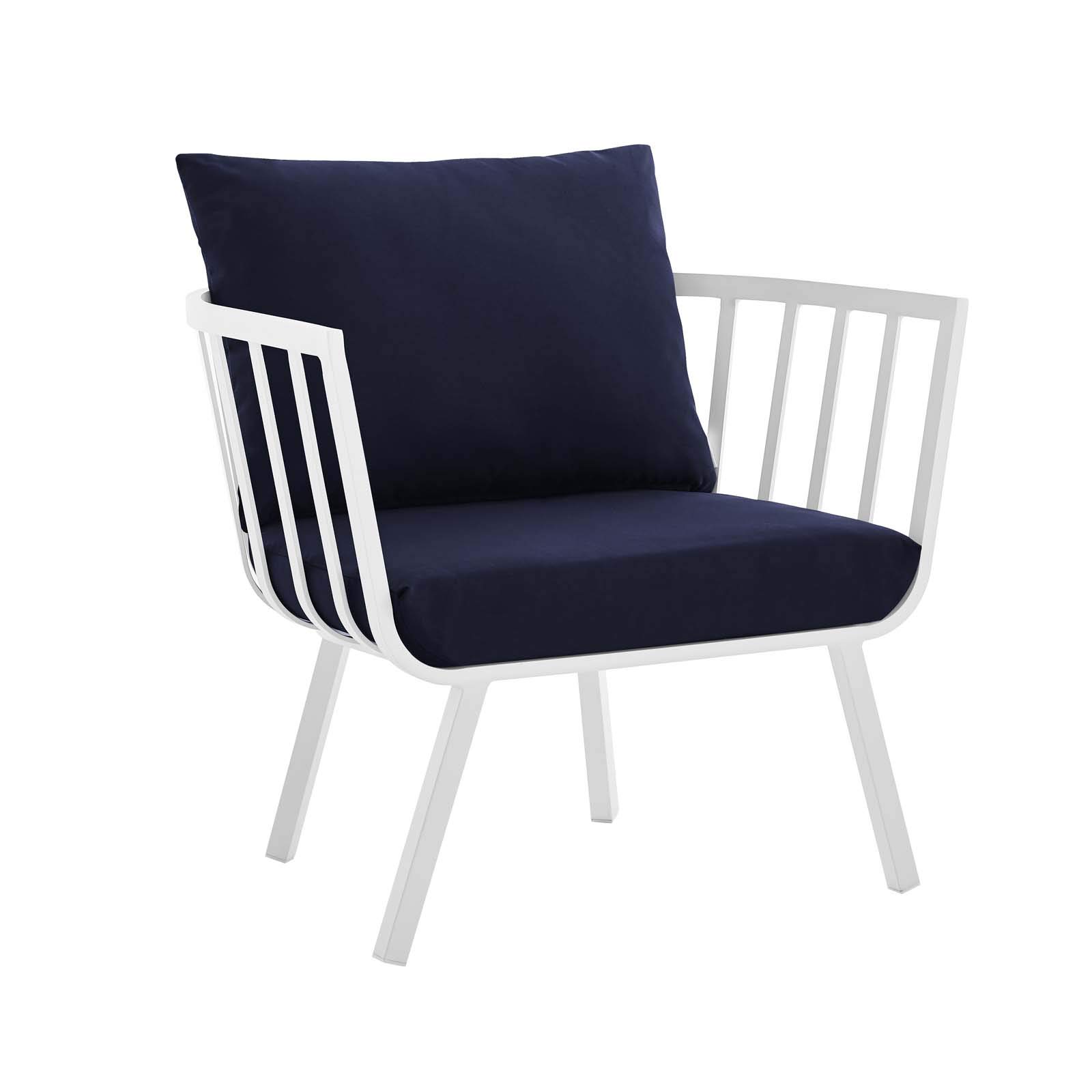 Modway Riverside 4-Piece Outdoor Patio Furniture Set - White & Navy - Perfect for Backyard, Poolside & Garden Relaxation