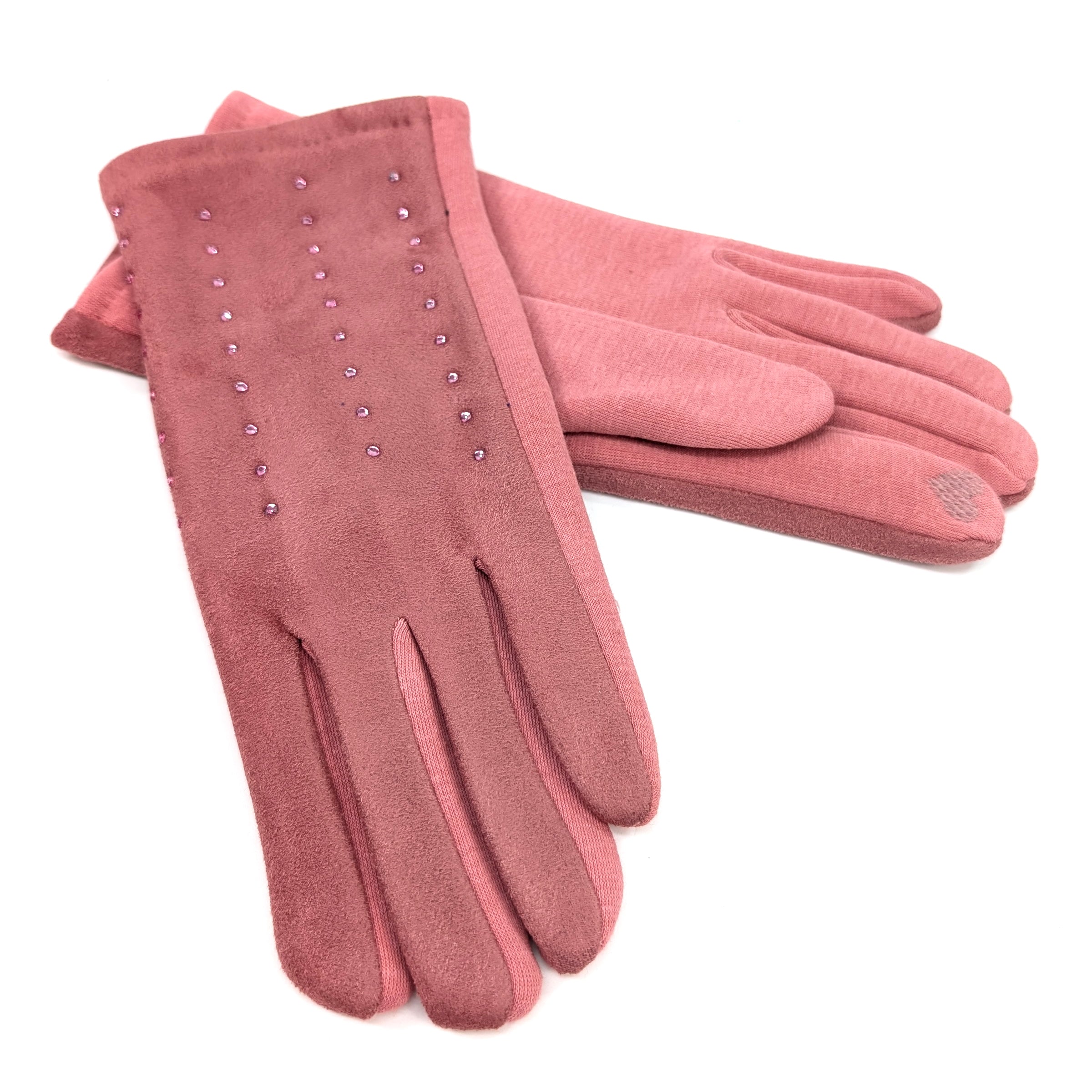 Diamante Suede Style Gloves for Women - Elegant Dusky Pink Winter Gloves | Perfect for Evening Parties, Weddings & Formal Events