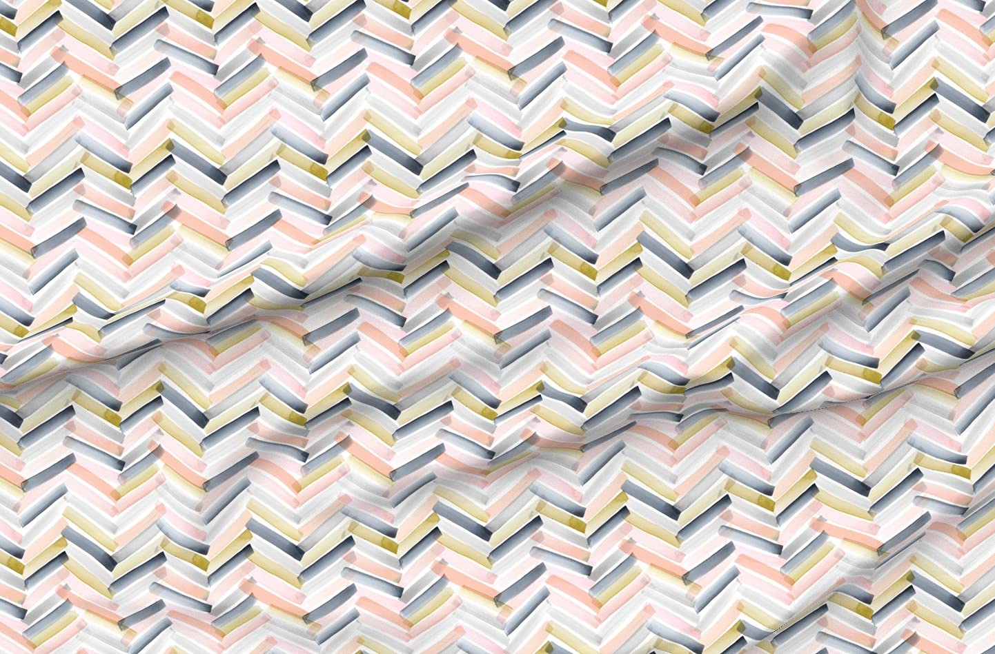 Chevron Blush Navy Pink Stripe Gray Mustard Modern Watercolor Printed Minky Fabric by The Yard - Soft Baby Blanket, Quilt Backing & Plush Toy Material for Sewing Projects - Spoonflower Premium Fabric
