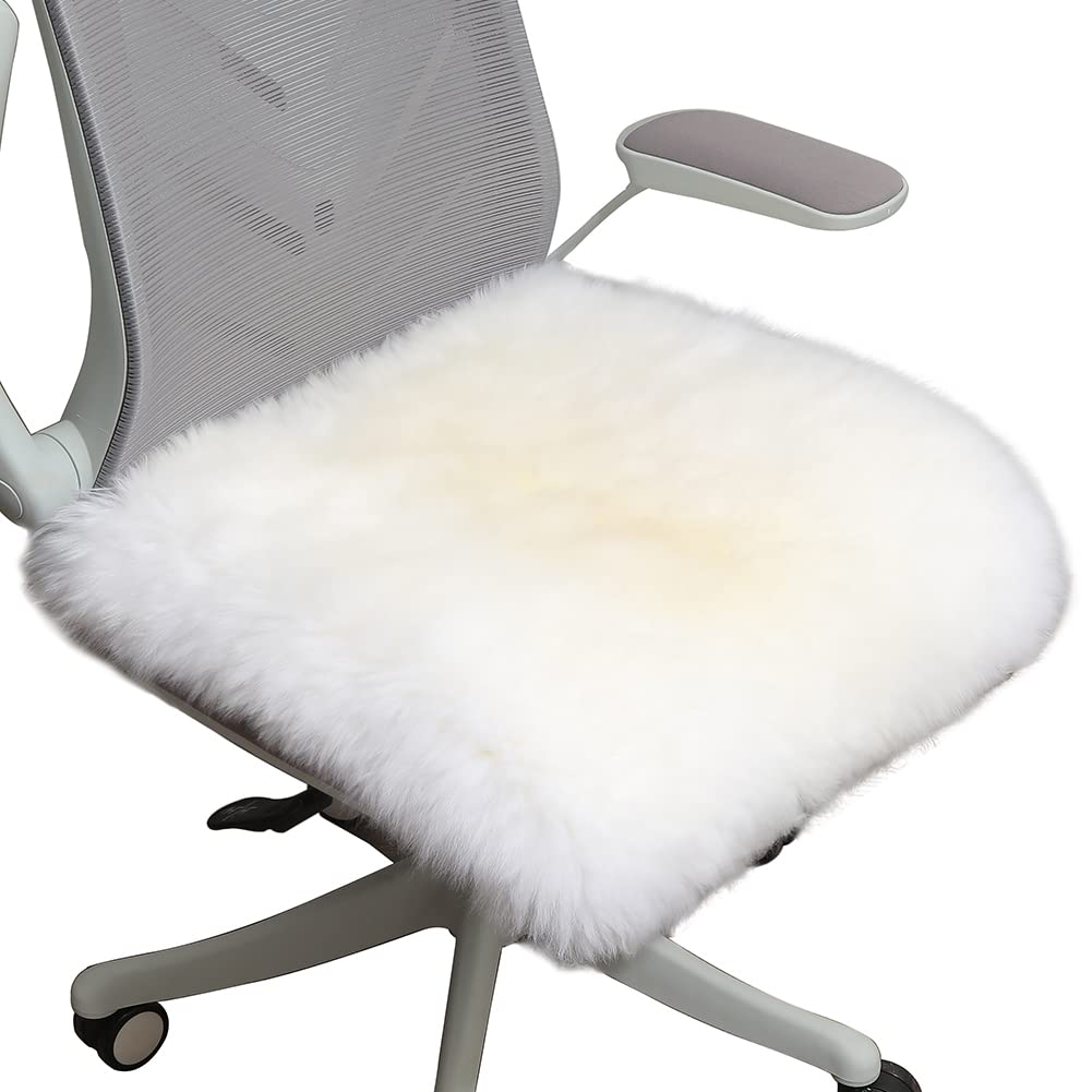 Premium Sheepskin Chair Cushion 18x18 Inch - Non-Slip Back, Genuine Fur, Natural Wool Seat Pad - Soft & Luxurious for Home, Office, Restaurant - Ivory White (Pack of 1) | Perfect for Ergonomic Support & Stylish Decor