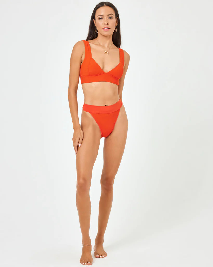 L*Space Women's Hailey Ribbed Swimsuit Top - Pimento Red | High-Quality Swimwear for Beach, Pool & Summer Vacations
