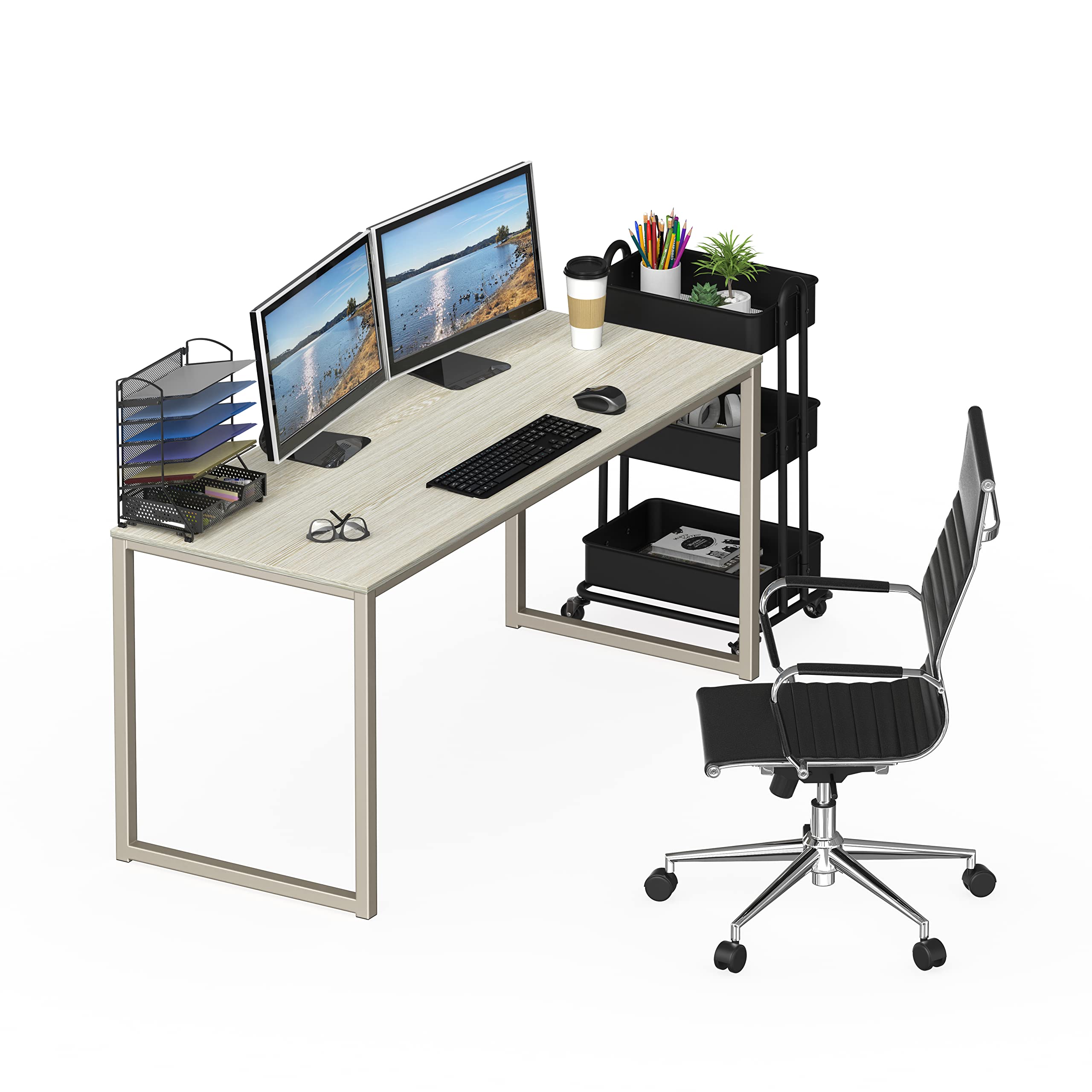 SHW Mission 55-Inch Home Office Computer Desk, Maple Finish - Spacious Workstation for Remote Work, Gaming & Study | Perfect for Small Spaces & Home Offices