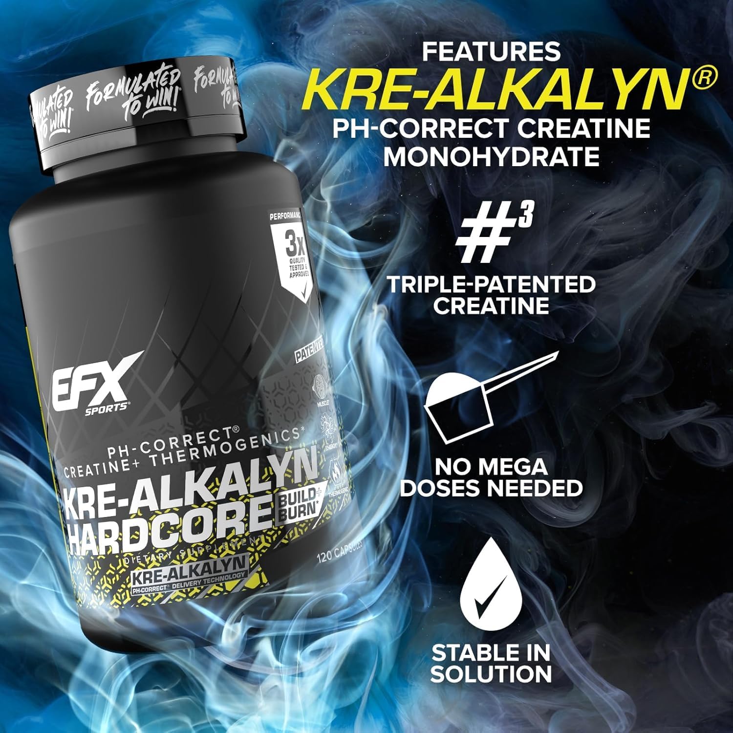 EFX Sports Kre Alkalyn Hardcore 120 Capsules - Premium Creatine Supplement for Muscle Growth & Strength | Pre-Workout & Post-Workout Recovery