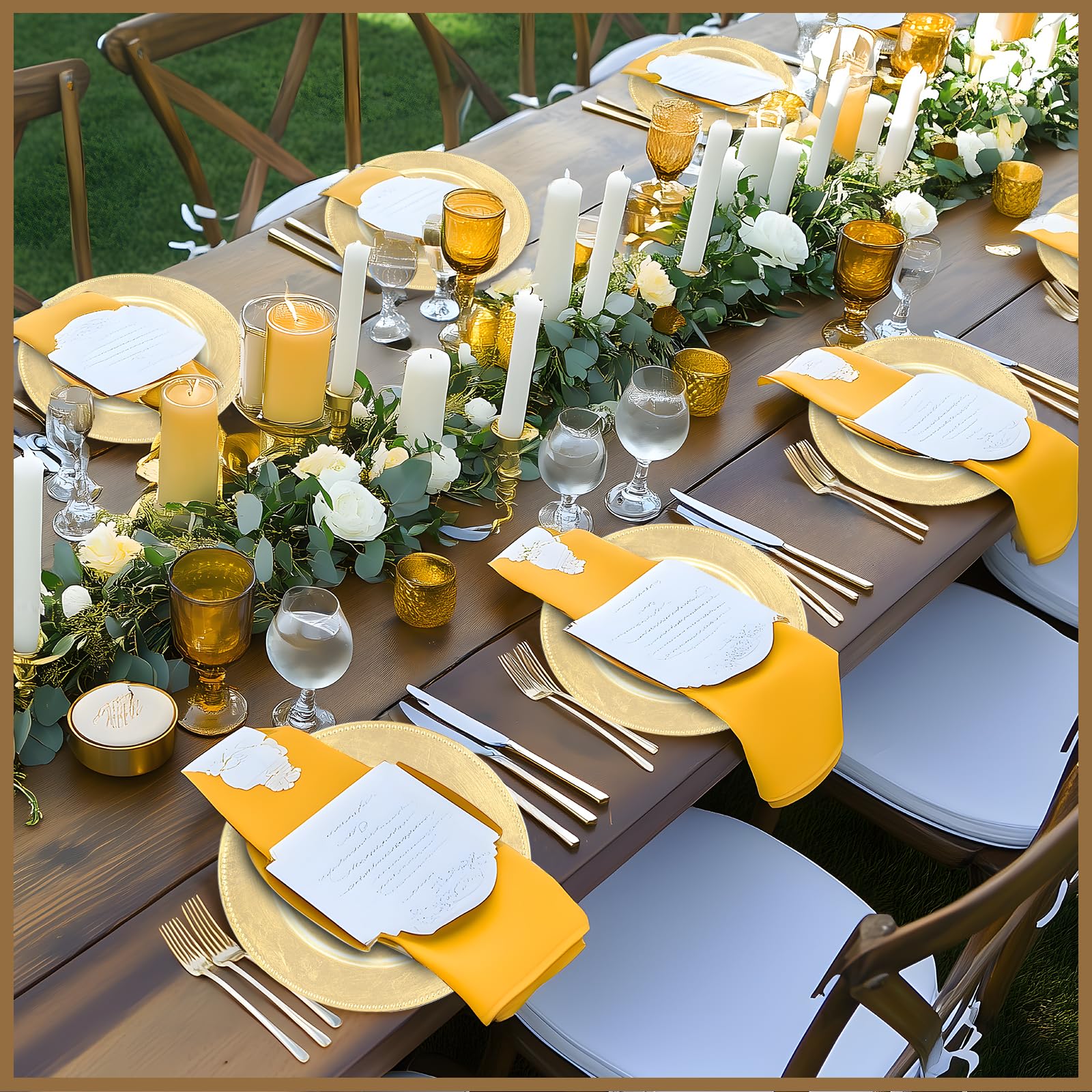MAONAME 50-Pack Gold Foil Charger Plates 13 Inch - Elegant Beaded Plastic Round Chargers for Wedding, Party & Formal Dinner Table Settings - Bulk Disposable Plates for Events, Banquets & Home Decor