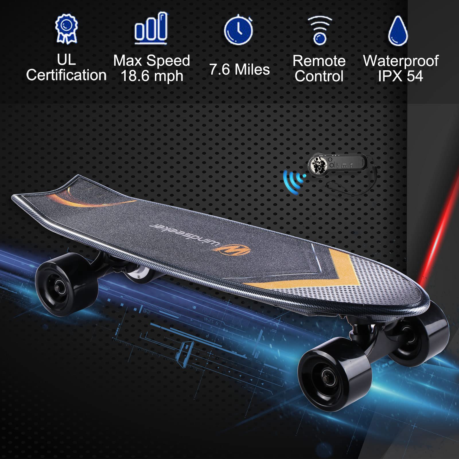 Best Electric Skateboard for Beginners - 350W Brushless Motor, 12.4 MPH Max Speed, Remote Controlled E-Skateboard with DIY Stickers | Perfect for Commuting, Campus Travel & Outdoor Fun (Carver E-Ska)