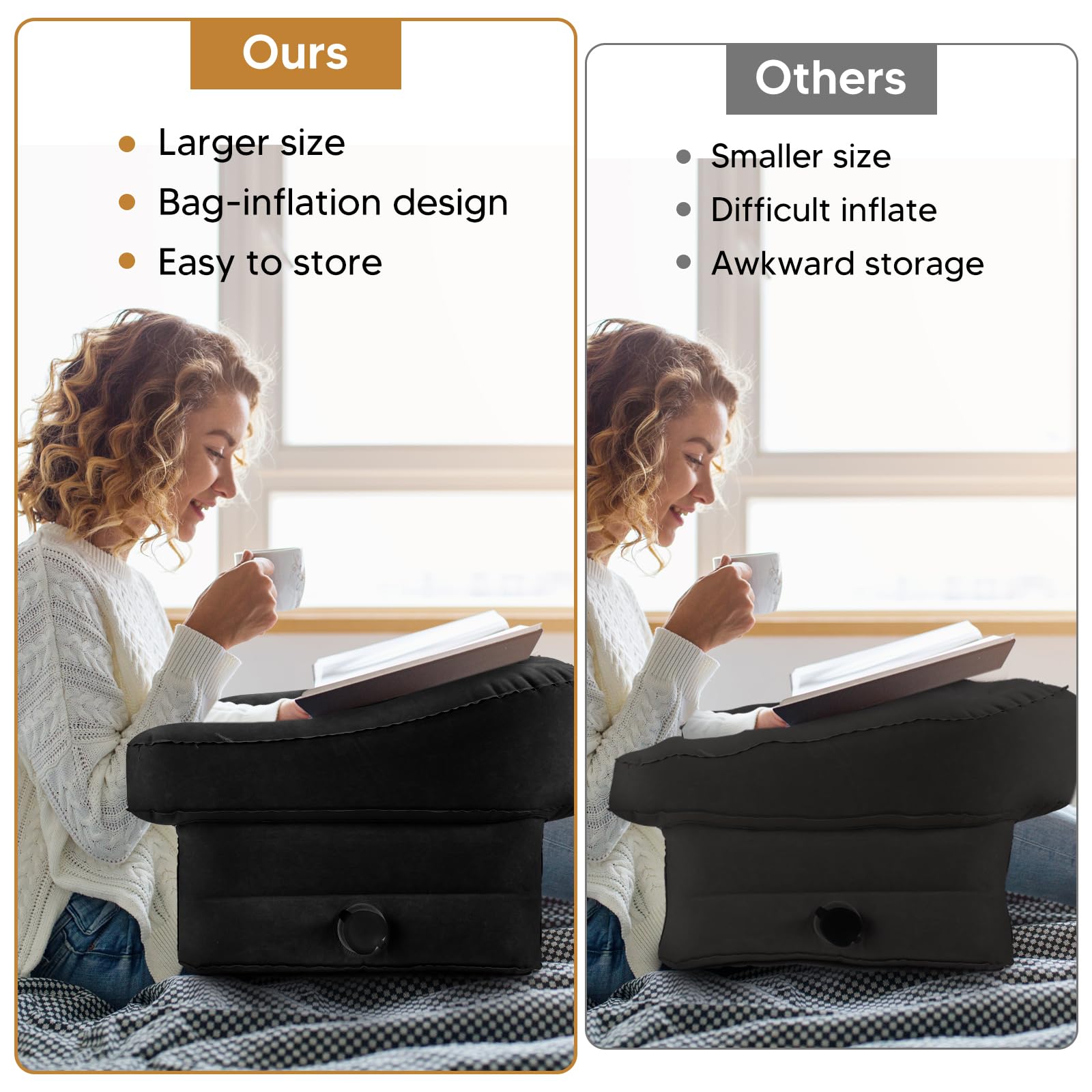 **Extra Large Gaming Pillow for Laptop & Reading – Inflatable Lap Desk Pillow with Arm Support for Working, Crocheting, Playing Steam Deck/Switch, or Sofa Relaxation (Black, No Cushion) – Perfect for Home Office & Gaming Setup**