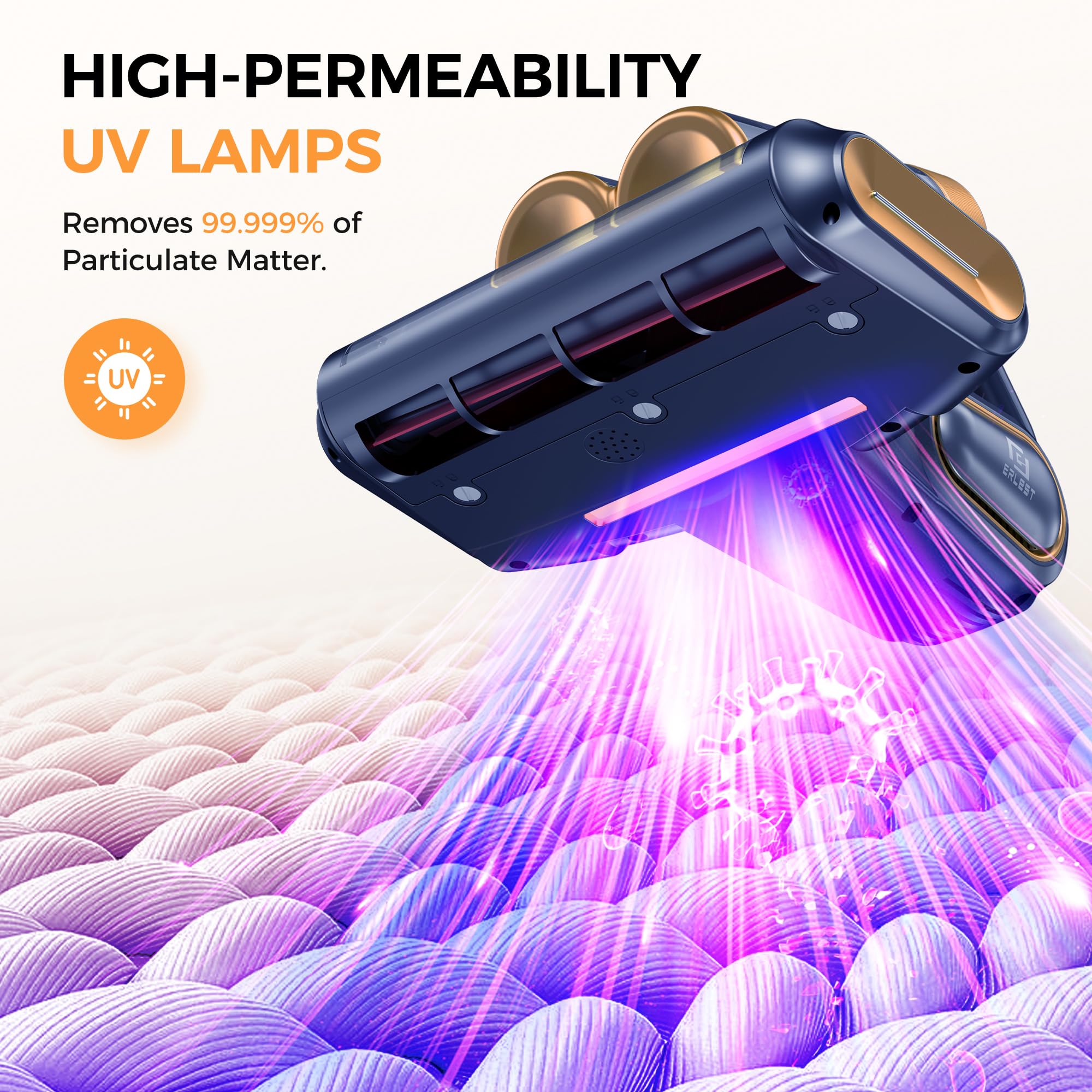 16KPa Cordless Mattress Vacuum Cleaner with UV & Ultrasonic for Dust & Pet Hair - Home & Travel Use
