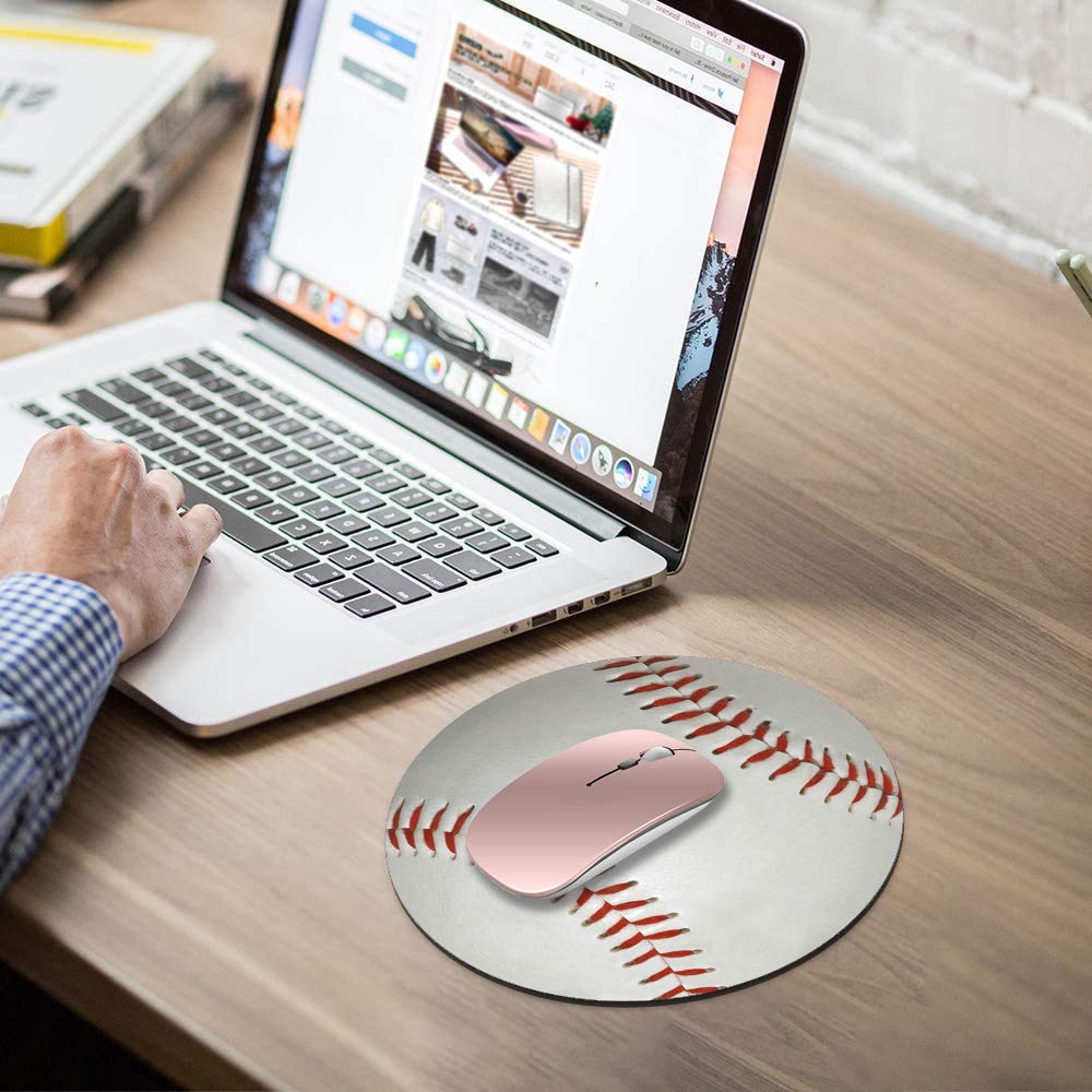 Baseball Design Non-Slip Rubber Mouse Pad with Coasters Set - Round Gaming & Office Desk Accessories for Computer, Laptop - Perfect for Work, Gaming & Home Office Decor
