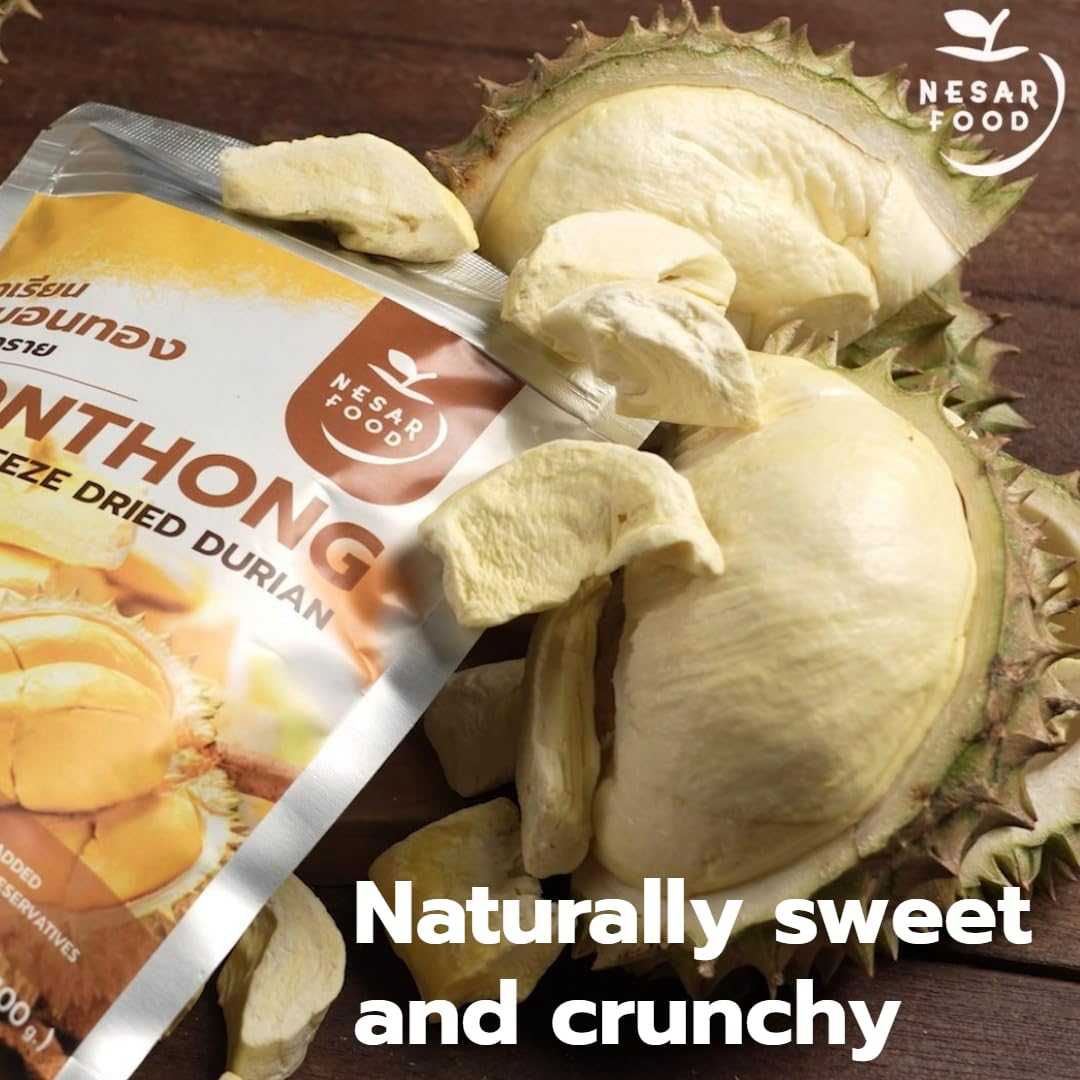Premium Freeze Dried Durian 100% Natural - No Sugar Added, Real Fruit Snack, Crunchy & Delicious (3.5 oz) - Perfect for Healthy Snacking, Camping, Hiking & On-the-Go Nutrition