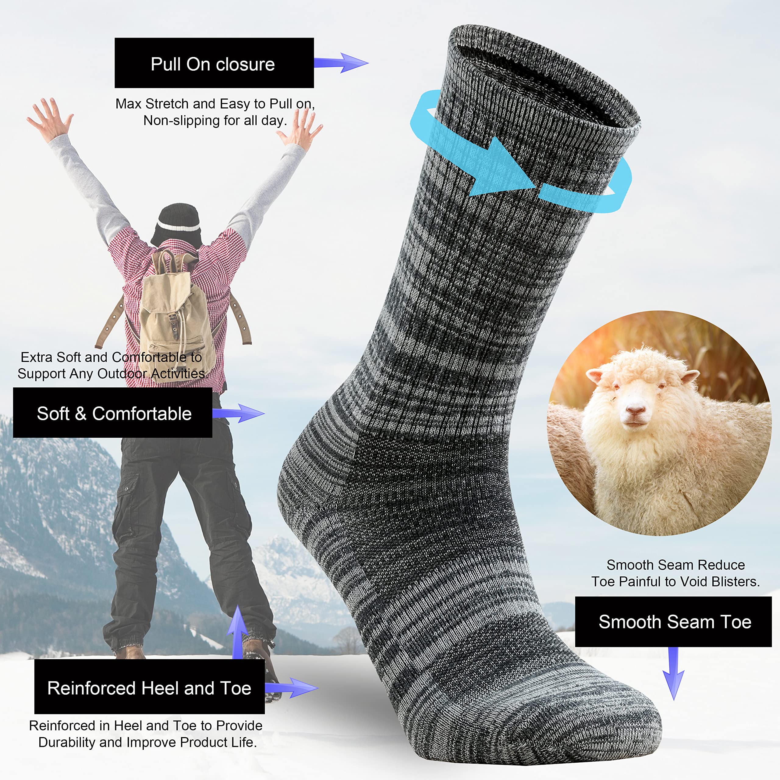 Ortis Men's Merino Wool Cushion Crew Socks - Moisture Wicking, Lightweight & Breathable for Hiking, Cycling & Outdoor Activities - Perfect for Trail Running, Camping & Winter Sports