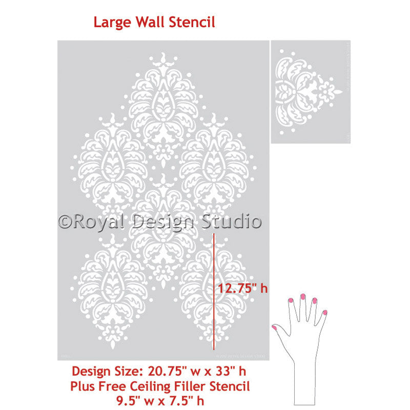 Bombay Paisley Damask Wall Stencil - Reusable DIY Painting Template for Home Decor, Accent Walls, and Furniture - Perfect for Bedrooms, Living Rooms, and Craft Projects