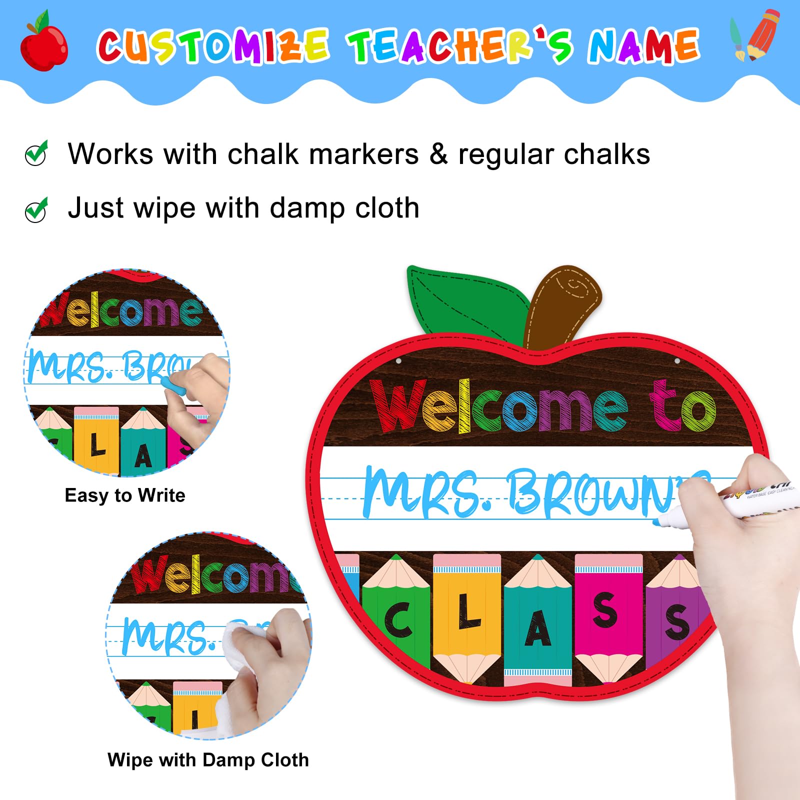 Personalized Apple-Shaped Welcome Sign for Classroom Door - 11.3