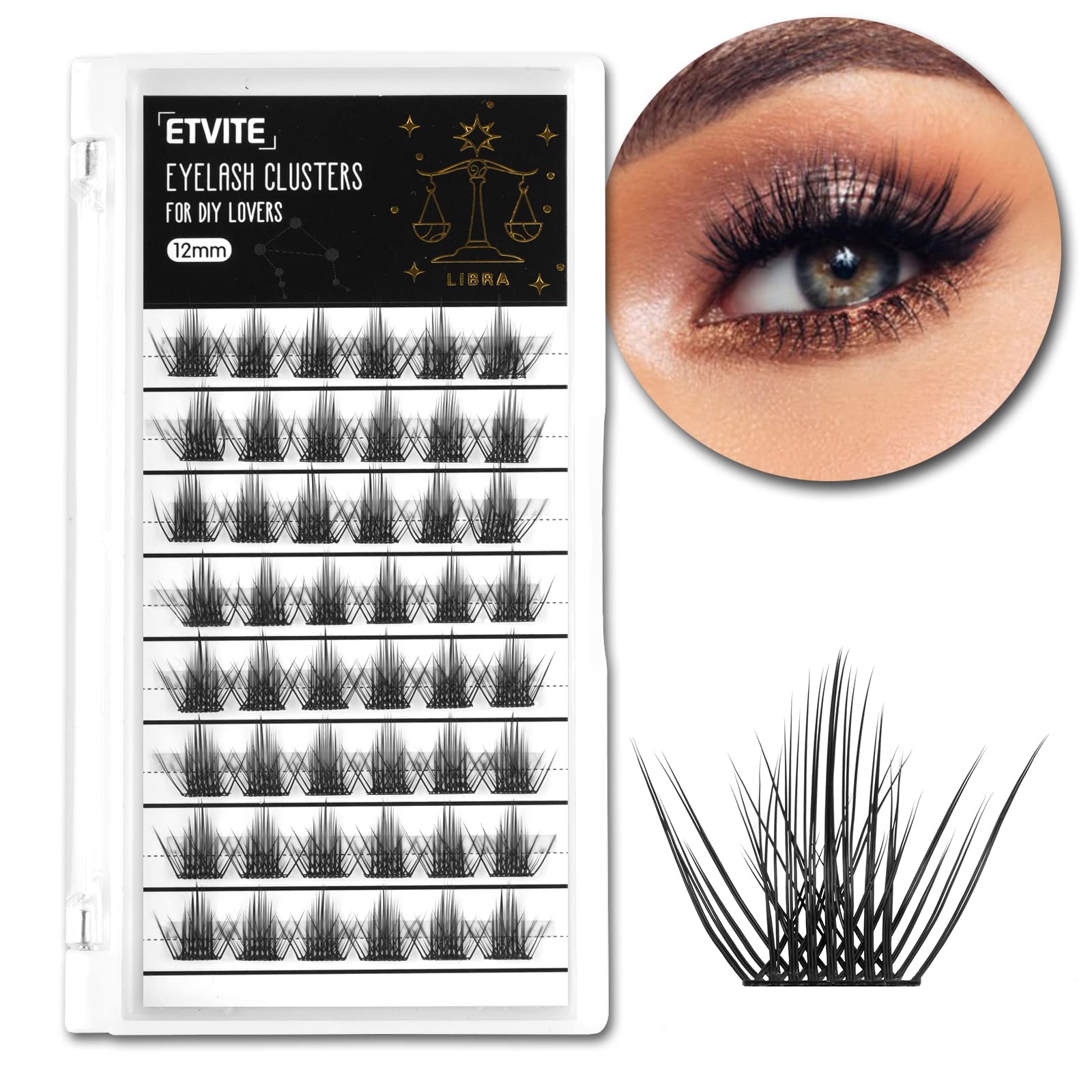 DIY 3D Effect C Curl Cluster Lashes for Eyelash Extensions - Soft, Light & Natural Look - Libra 10mm - Perfect for Manga Eyes & Home Use