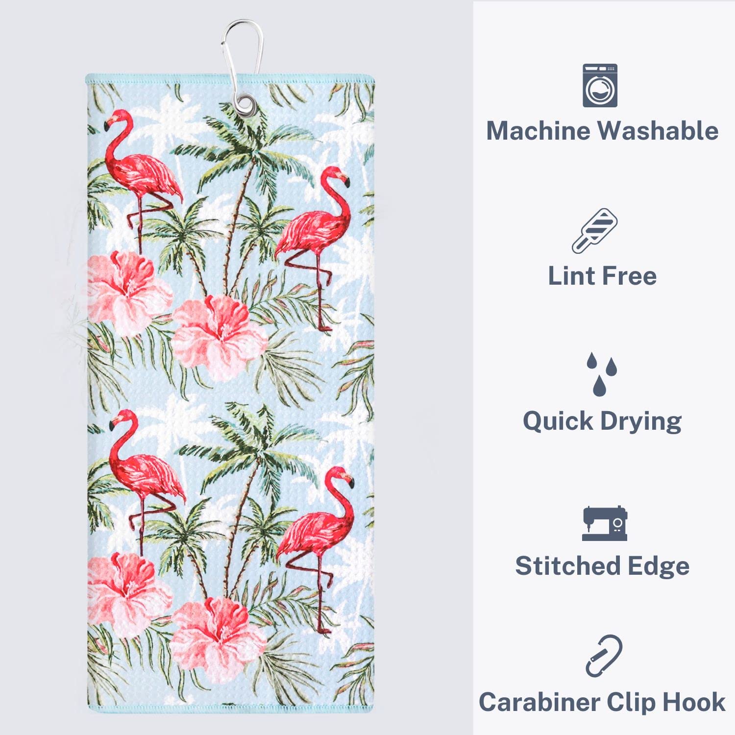 Premium Golf Towel Set of 2 - Microfiber Waffle & Ball Towels for Golf Bags - Best Golf Accessories for Men & Women - Ideal Golf Gifts - Flamingo Palm Tree Design - Perfect for Course Play, Practice & Club Storage