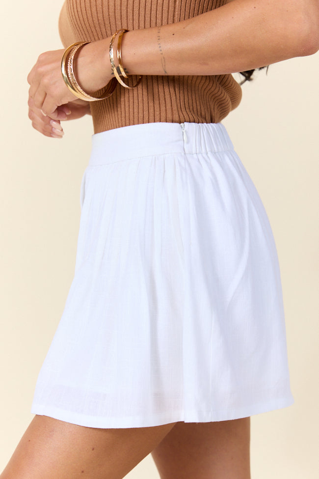 Women's High Waisted White Pleated Shorts - Summer Casual Stretch Shorts for Beach, Travel & Everyday Wear