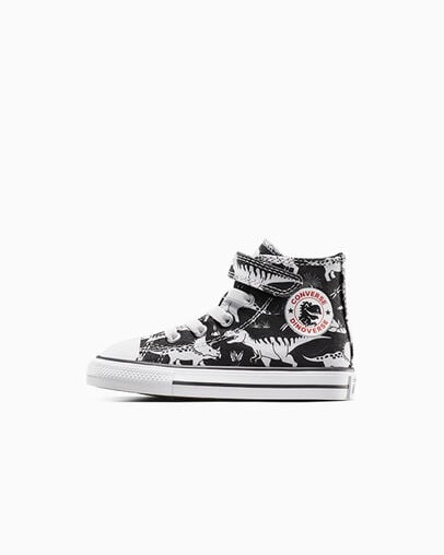 Converse Kids Chuck Taylor All Star Dinosaur Hook & Loop Black/White Sneakers - Comfortable & Stylish Shoes for Boys & Girls - Perfect for School, Play & Everyday Wear