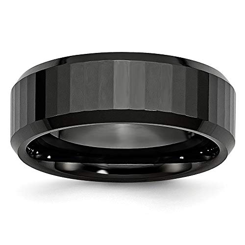 Black Ceramic Faceted Polished Band Ring for Women - Size 4-13 (4mm-8mm Width) | Elegant Jewelry Gift for Anniversary, Wedding, Party & Everyday Wear
