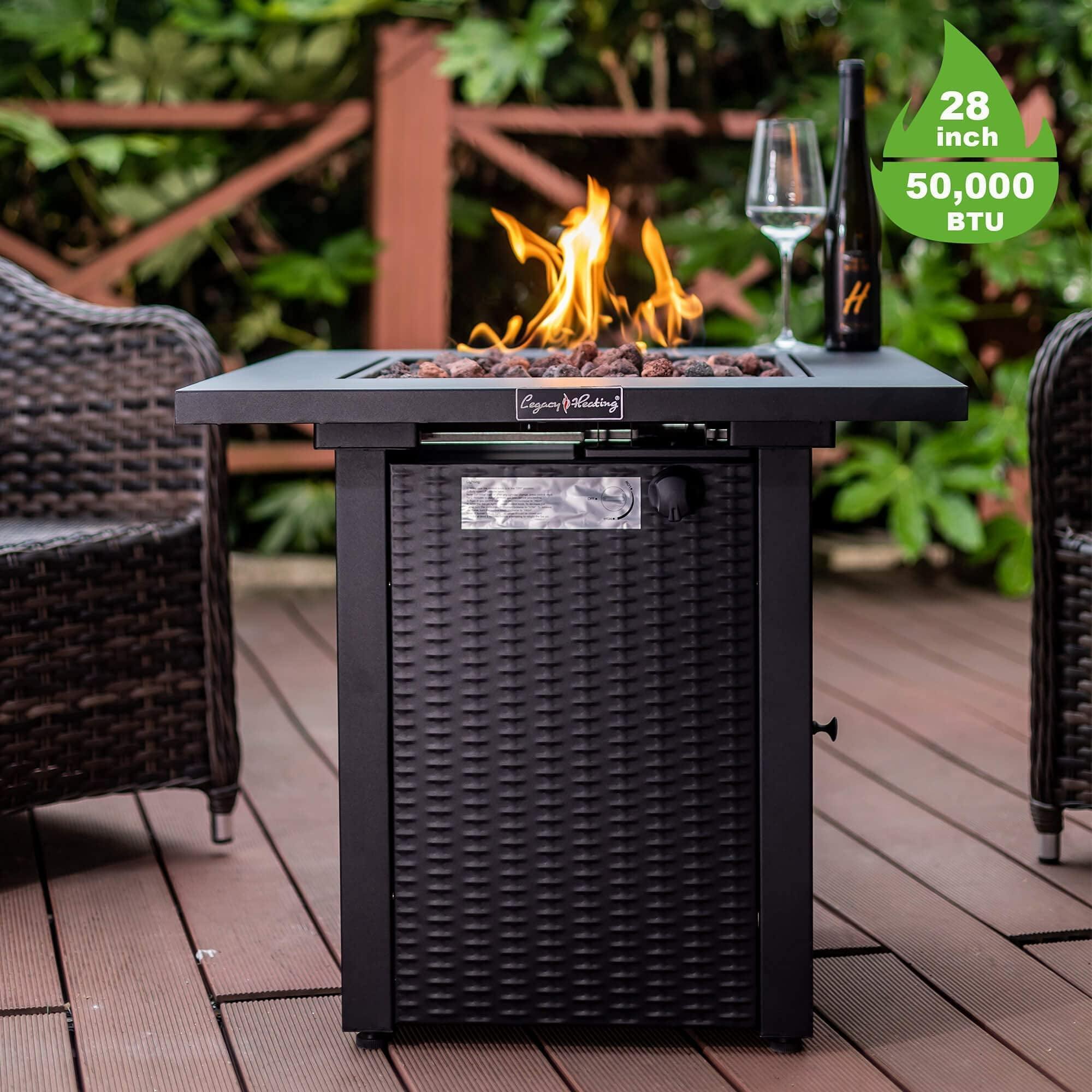 28in Outdoor Propane Fire Pit Table - 50,000 BTU Gas Fire Pit with Lid & ETL Certified - Perfect for Garden, Patio, Backyard & Poolside Gatherings