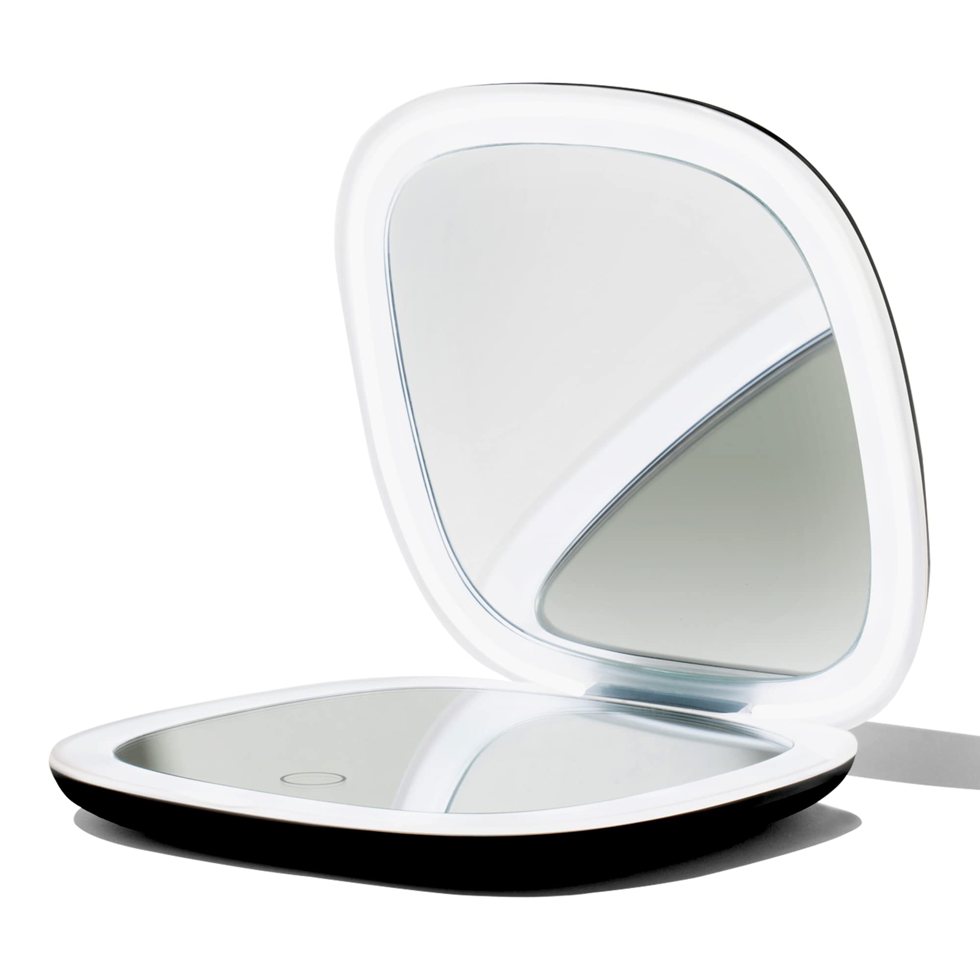 Vanity Planet Pocket Makeup Mirror with LED Lights & 10X Magnification - Portable Rechargeable Travel Mirror for Makeup, Skincare & Eyebrow Grooming - Compact Adjustable Lighted Mirror for Home, Office & On-The-Go Use - Black