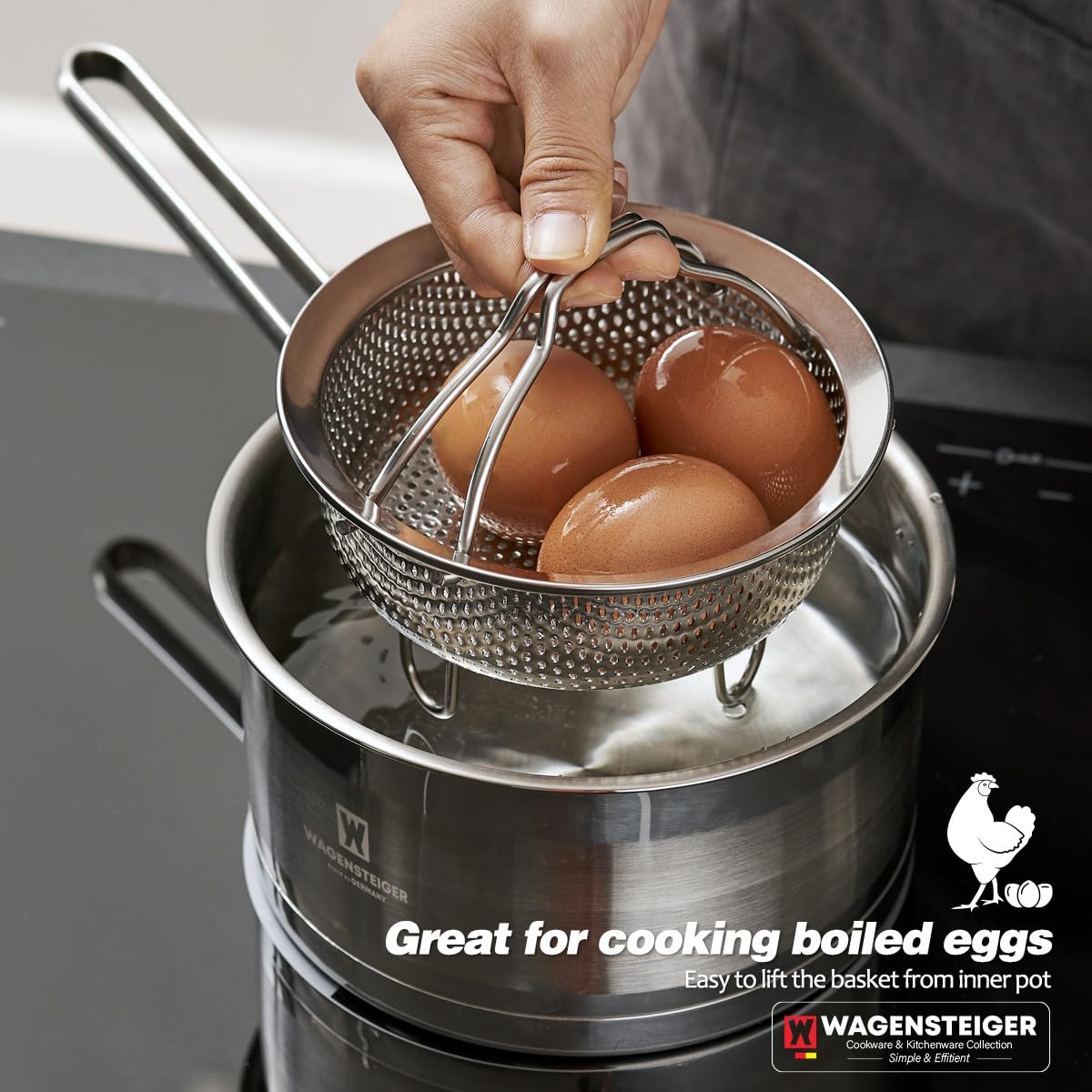 Premium SUS304 Stainless Steel Steamer Basket with Handles & Feet - 7.1