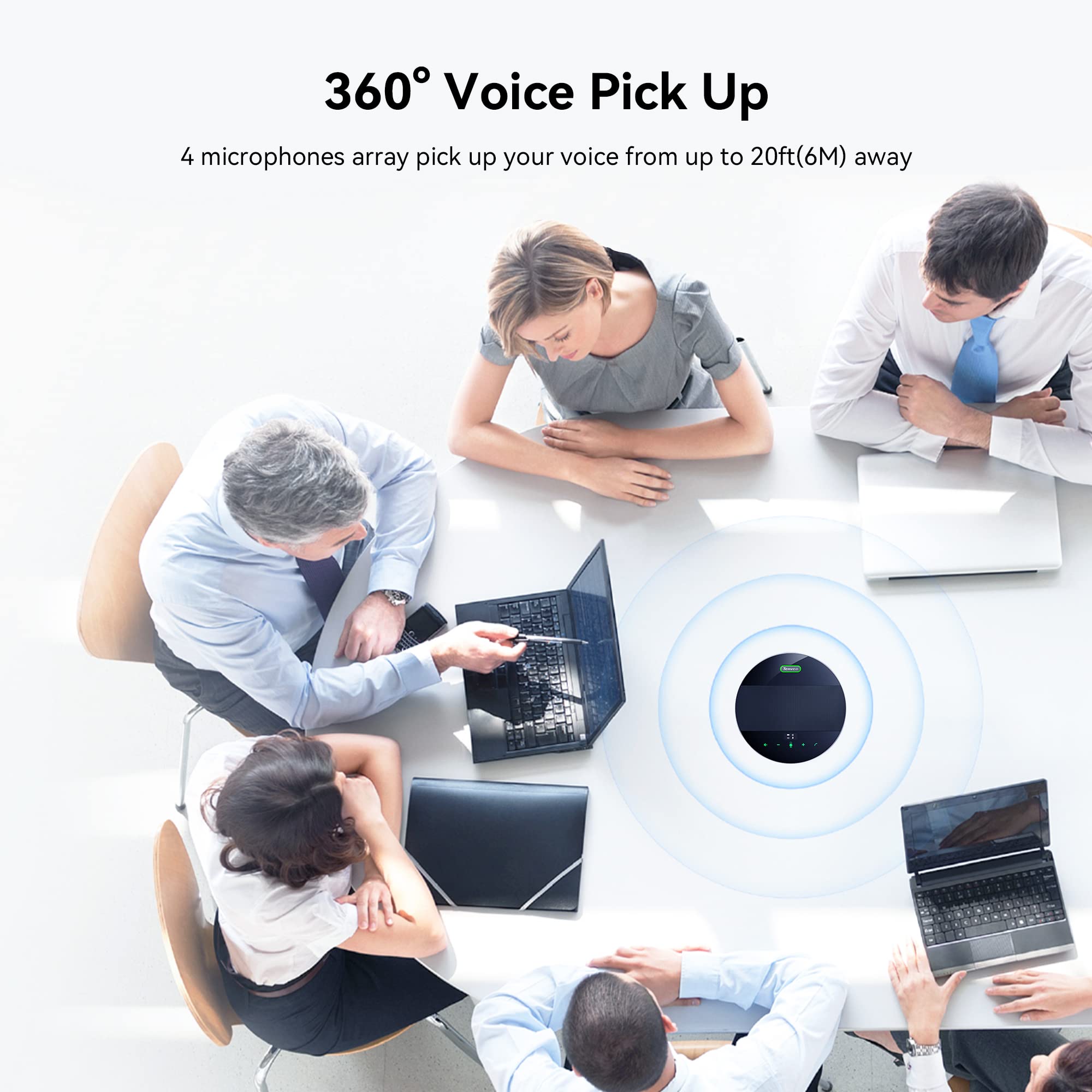 Tenveo MagiCall Conference Speaker with Microphone - Bluetooth/Wireless/USB Omnidirectional Speakerphone with Noise Cancellation & 360° Pickup for 10-15 People - Perfect for Online Meetings, Webinars & Remote Team Collaboration
